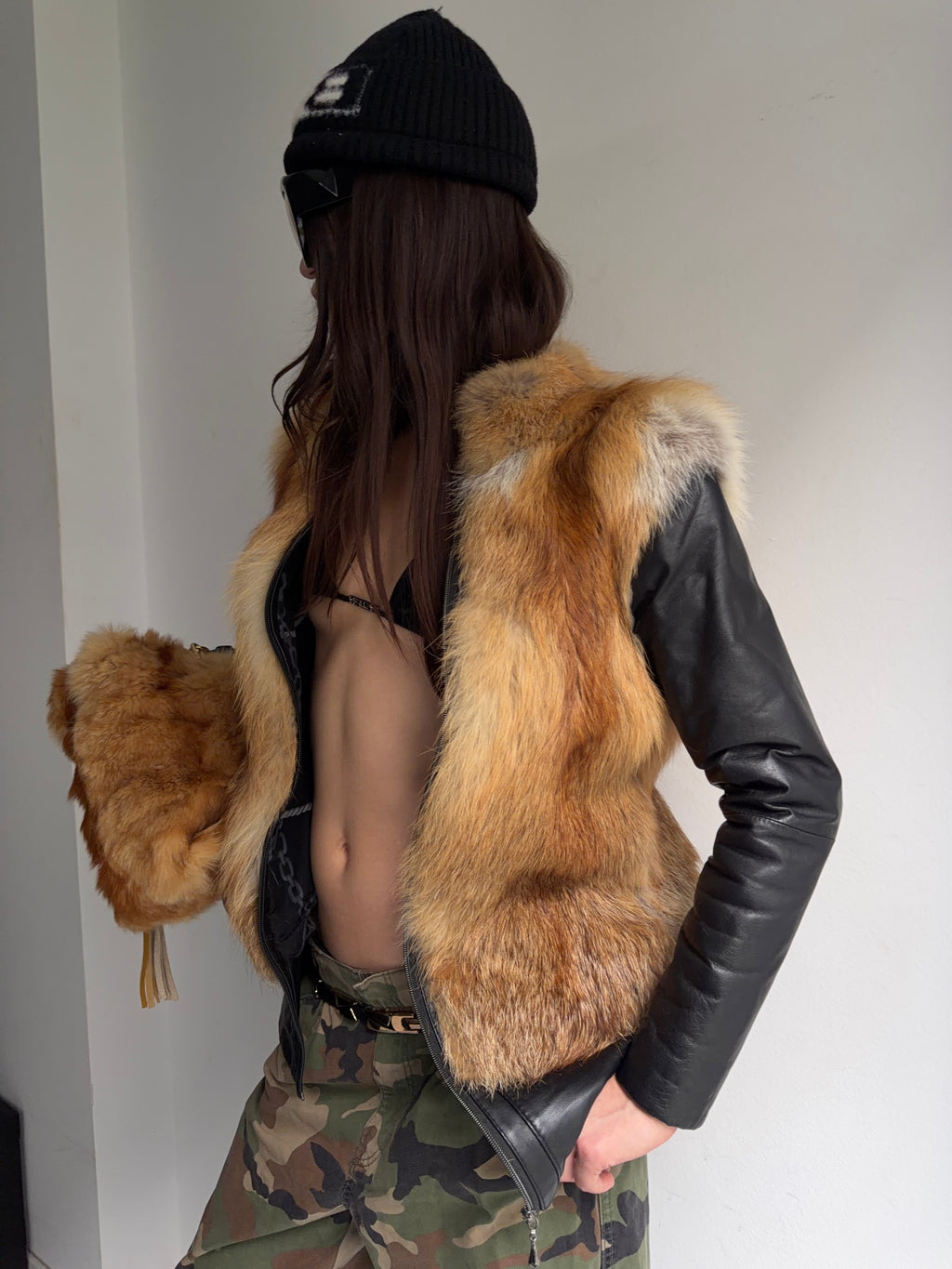 Real leather and real fur jacket