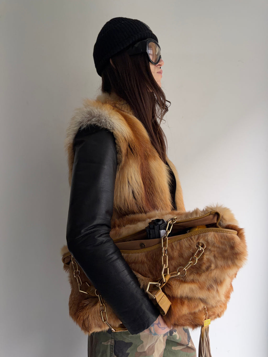 Real leather and real fur jacket