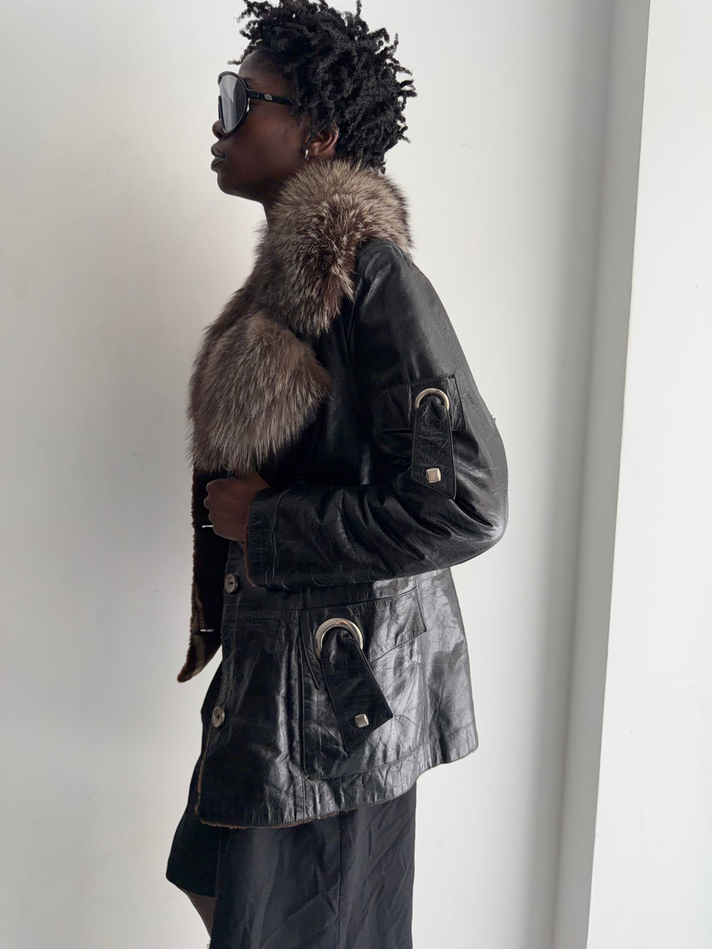 Real leather jacket with real fur collar