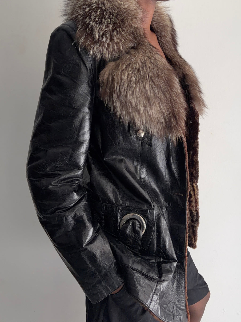 Real leather jacket with real fur collar