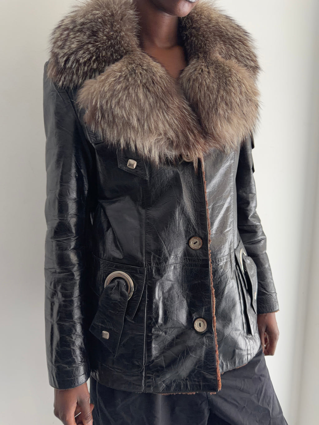 Real leather jacket with real fur collar