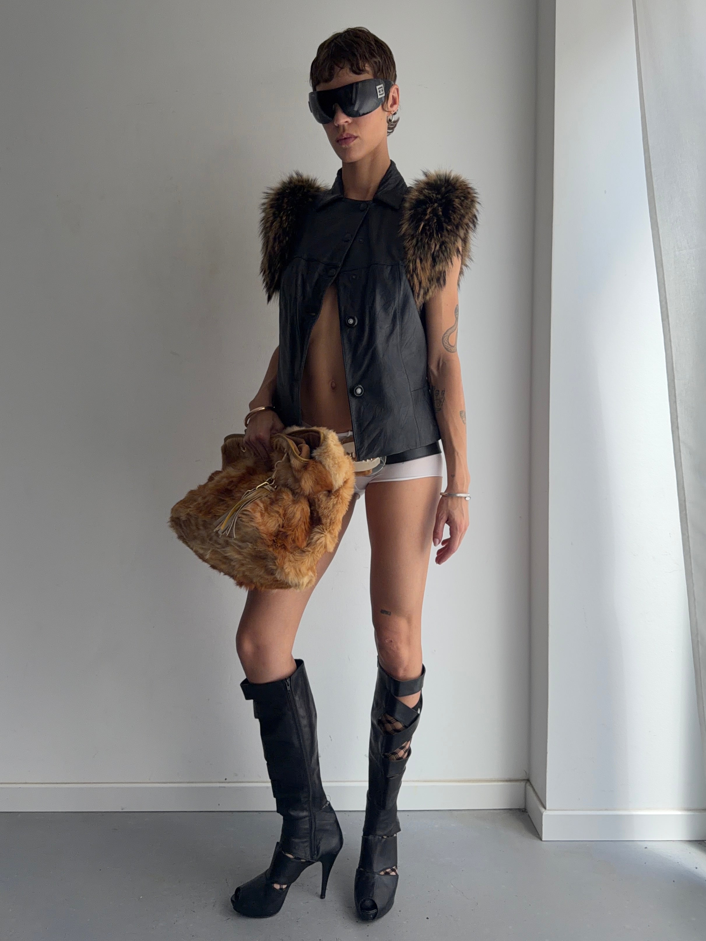 real leather vest with real fur