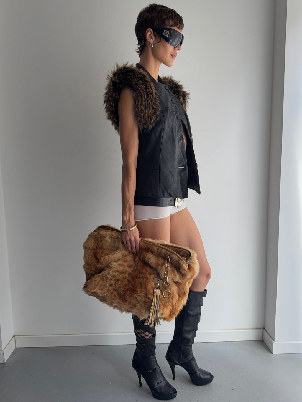real leather vest with real fur