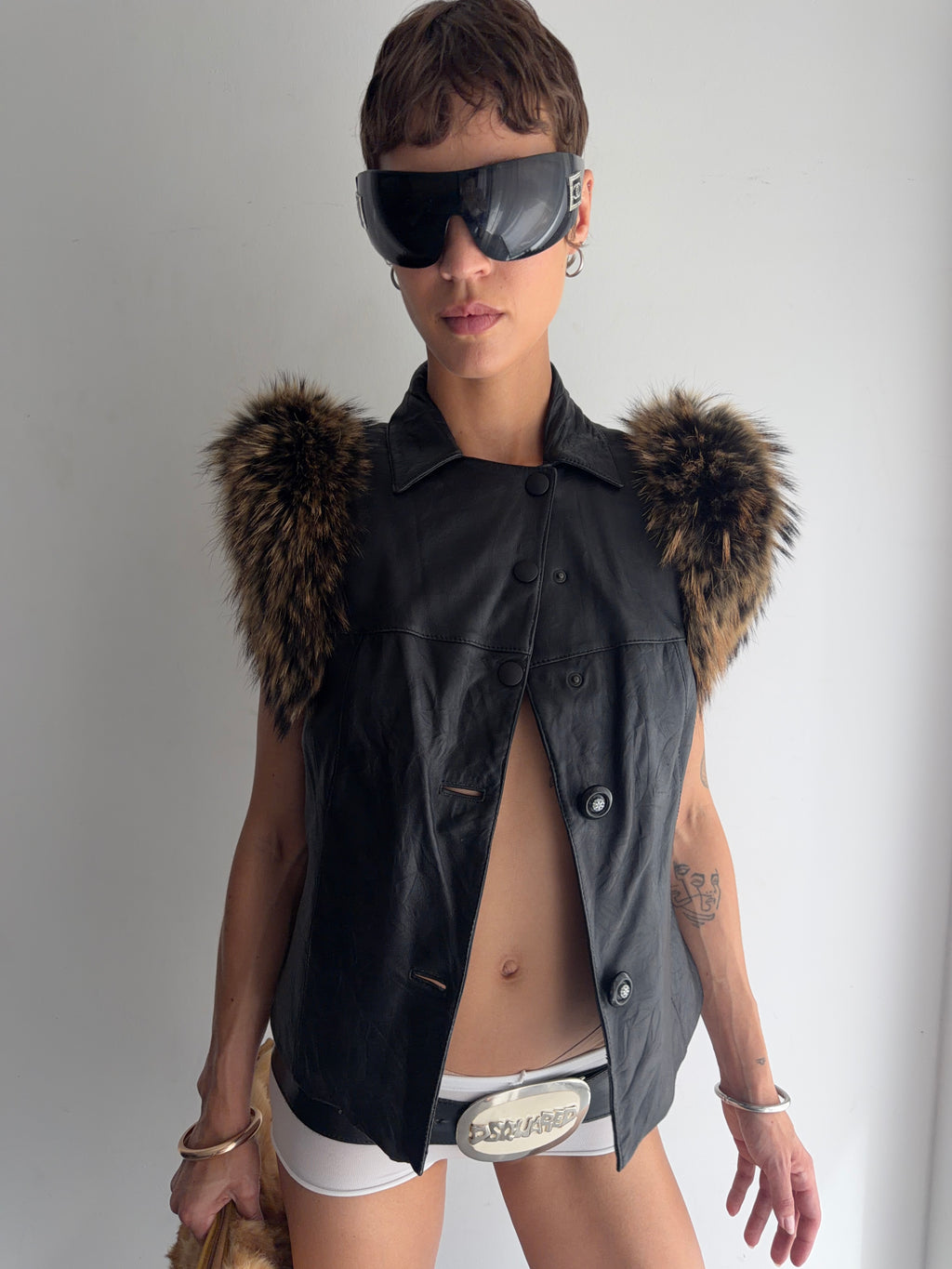 real leather vest with real fur