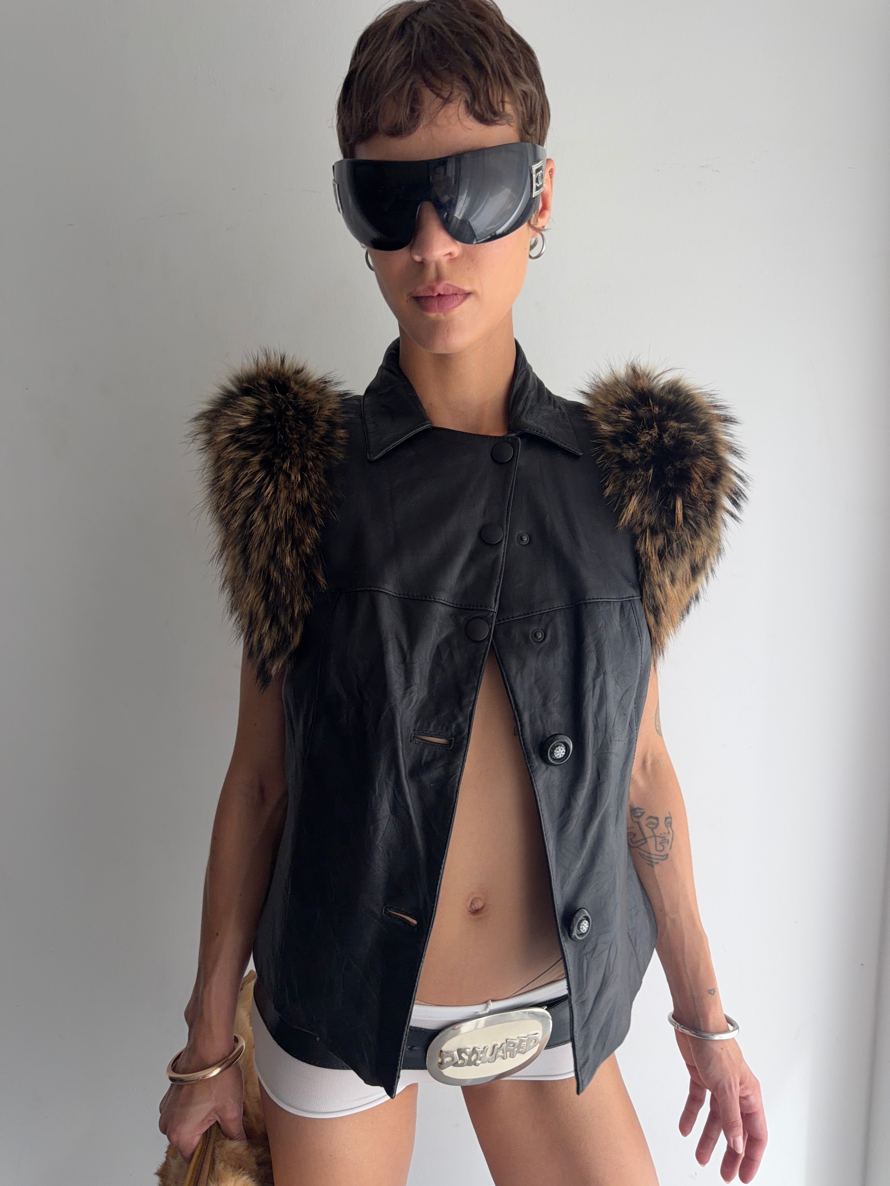 real leather vest with real fur