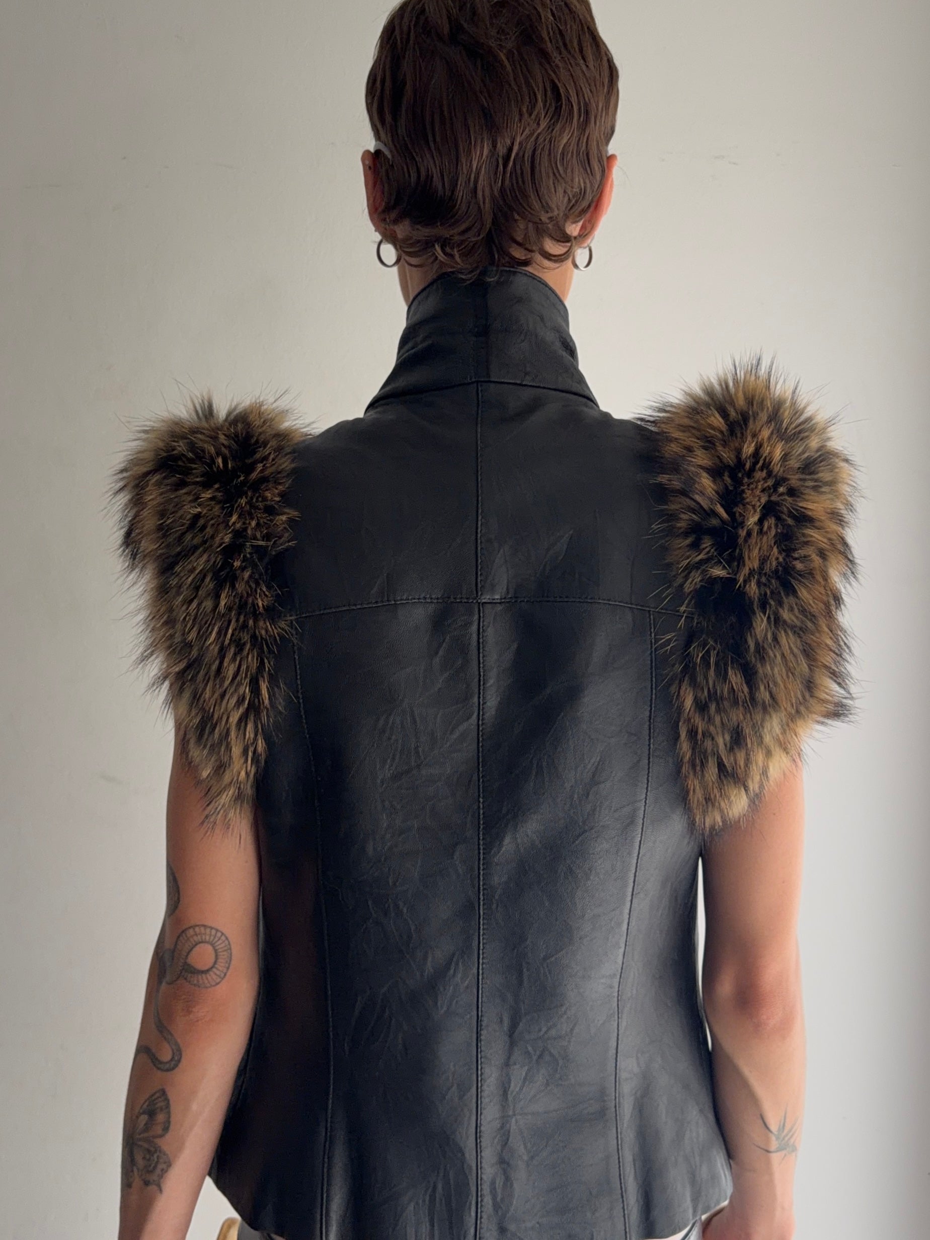 real leather vest with real fur