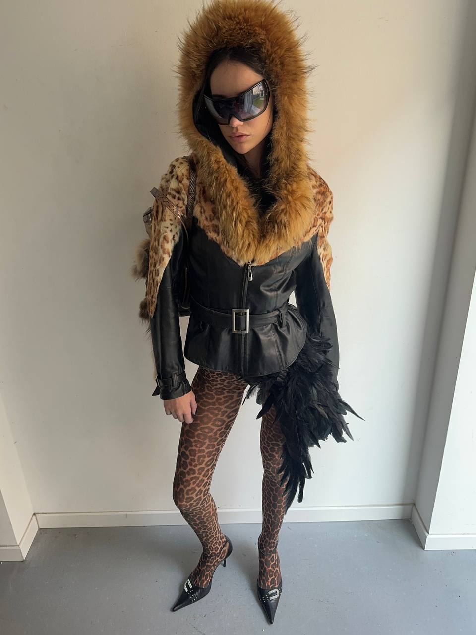 Real leather and real fur jacket