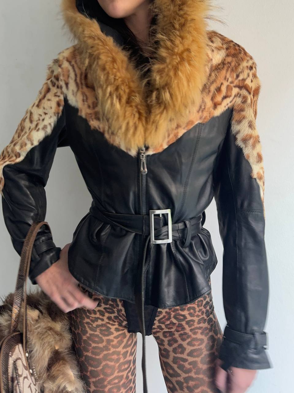 Real leather and real fur jacket