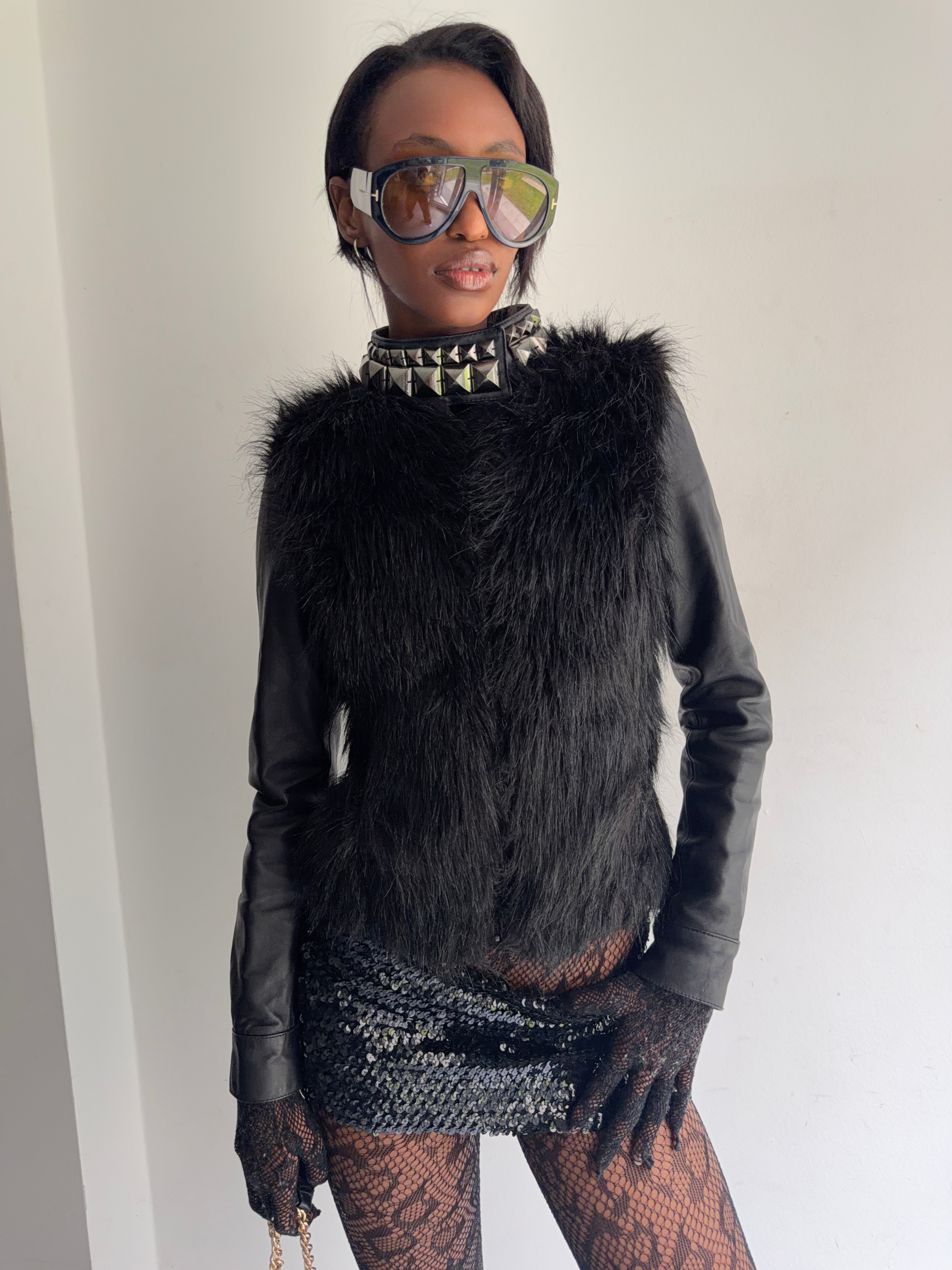real leather jacket with faux fur