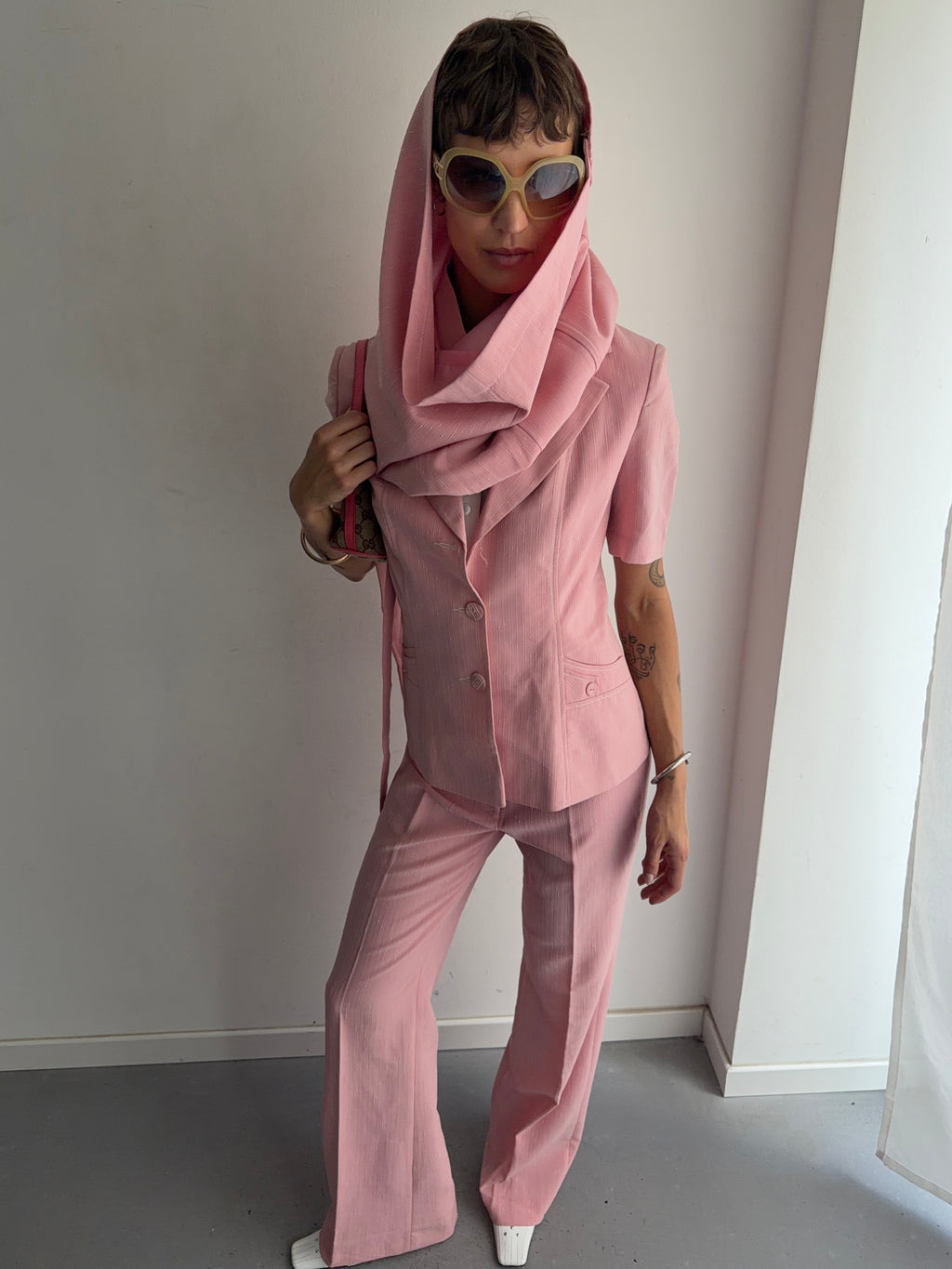 suit jacket pants tie and skirt