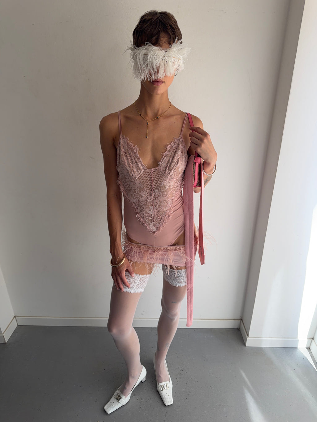 skirt top with feather