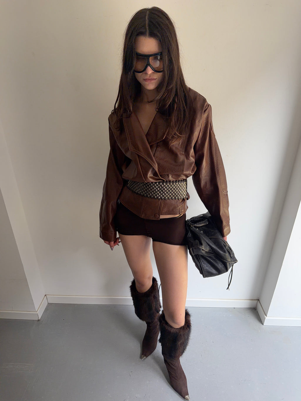 real leather jacket with belt