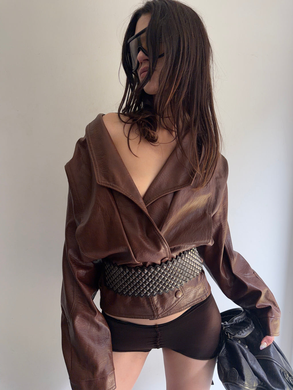 real leather jacket with belt