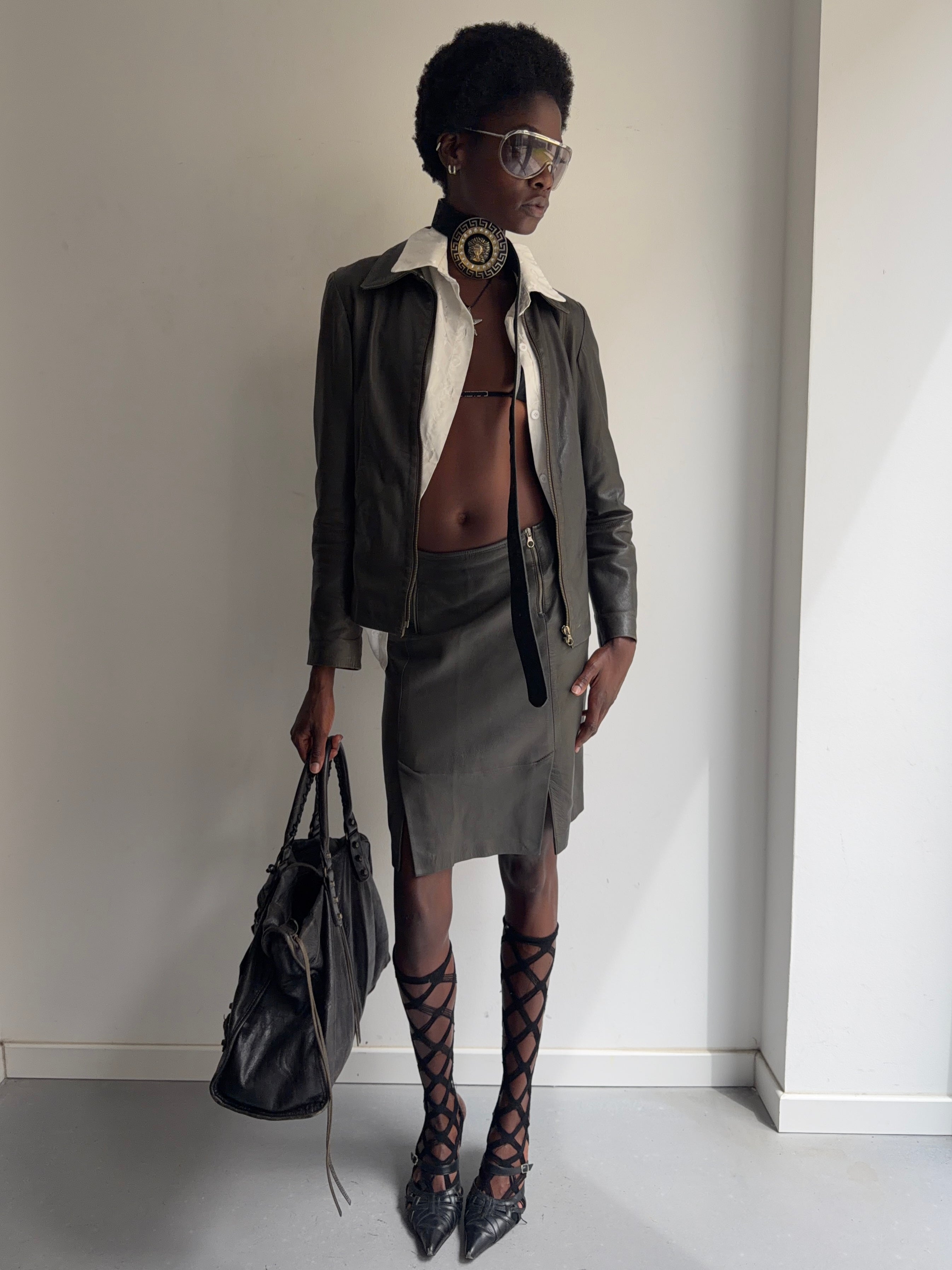 real leather set(jacket and skirt)