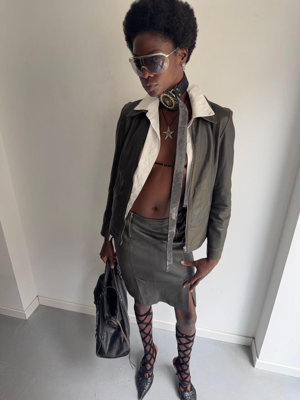 real leather set(jacket and skirt)