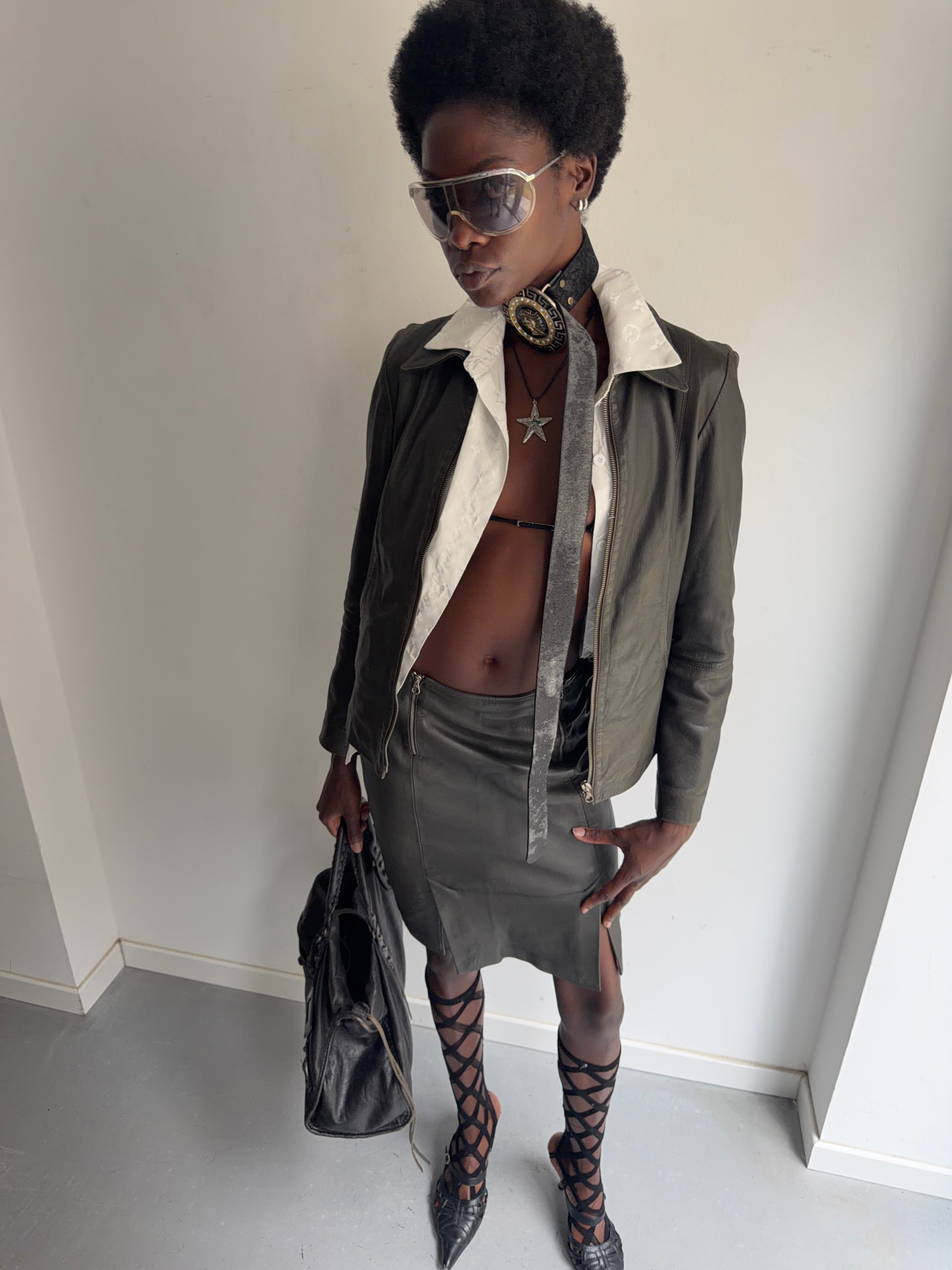 real leather set(jacket and skirt)