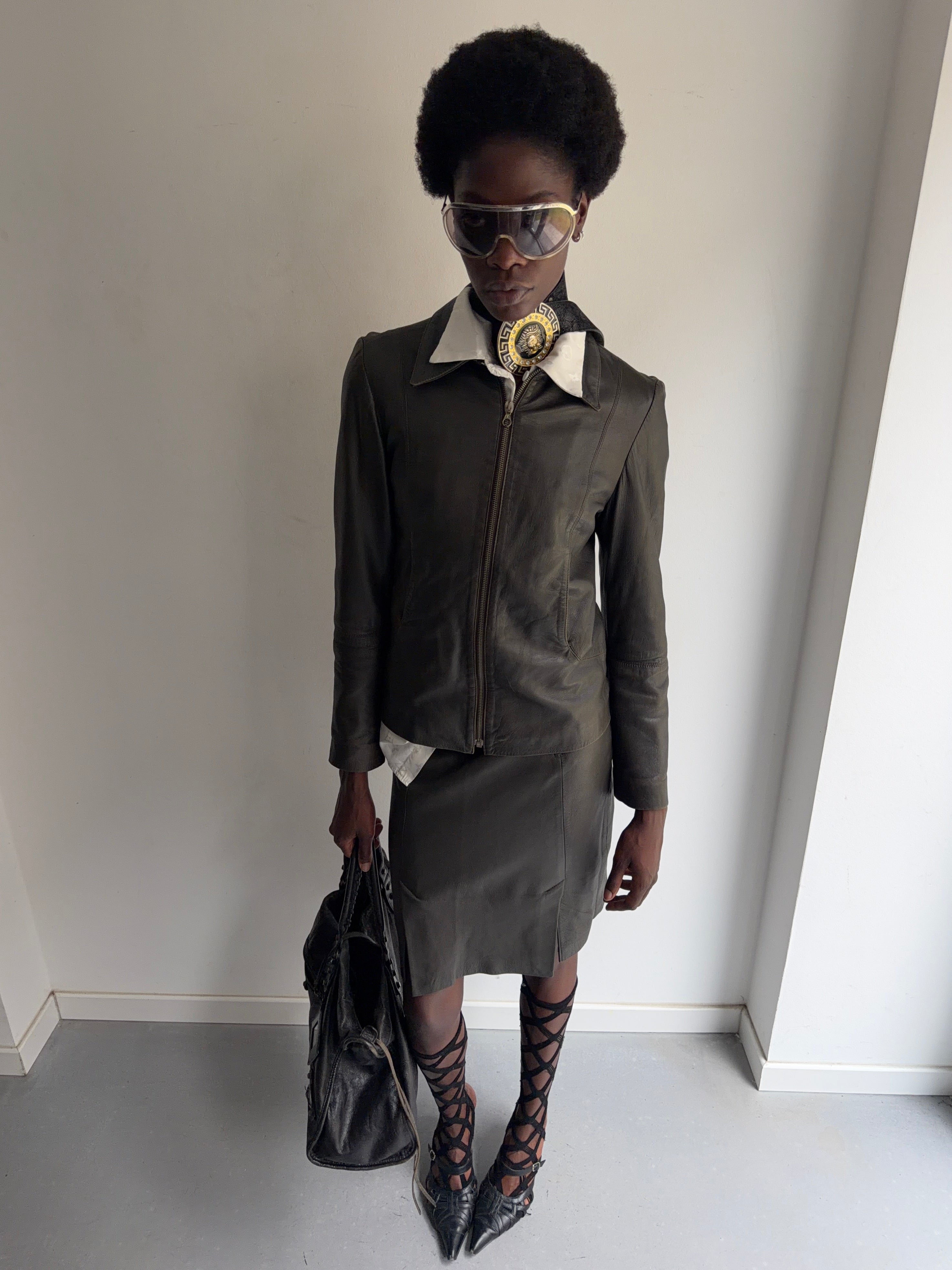 real leather set(jacket and skirt)