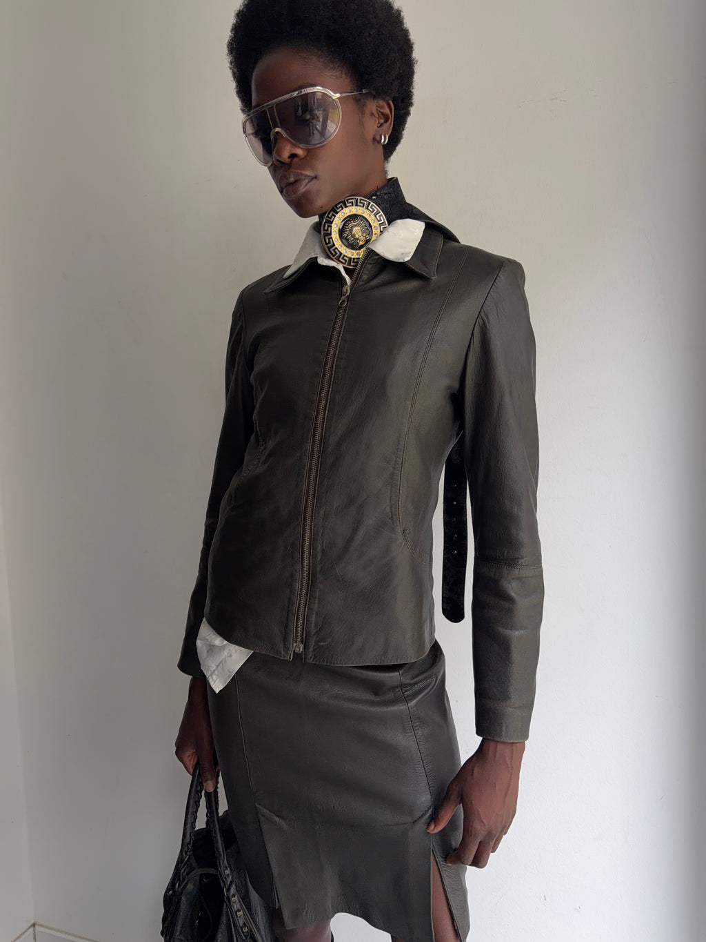 real leather set(jacket and skirt)