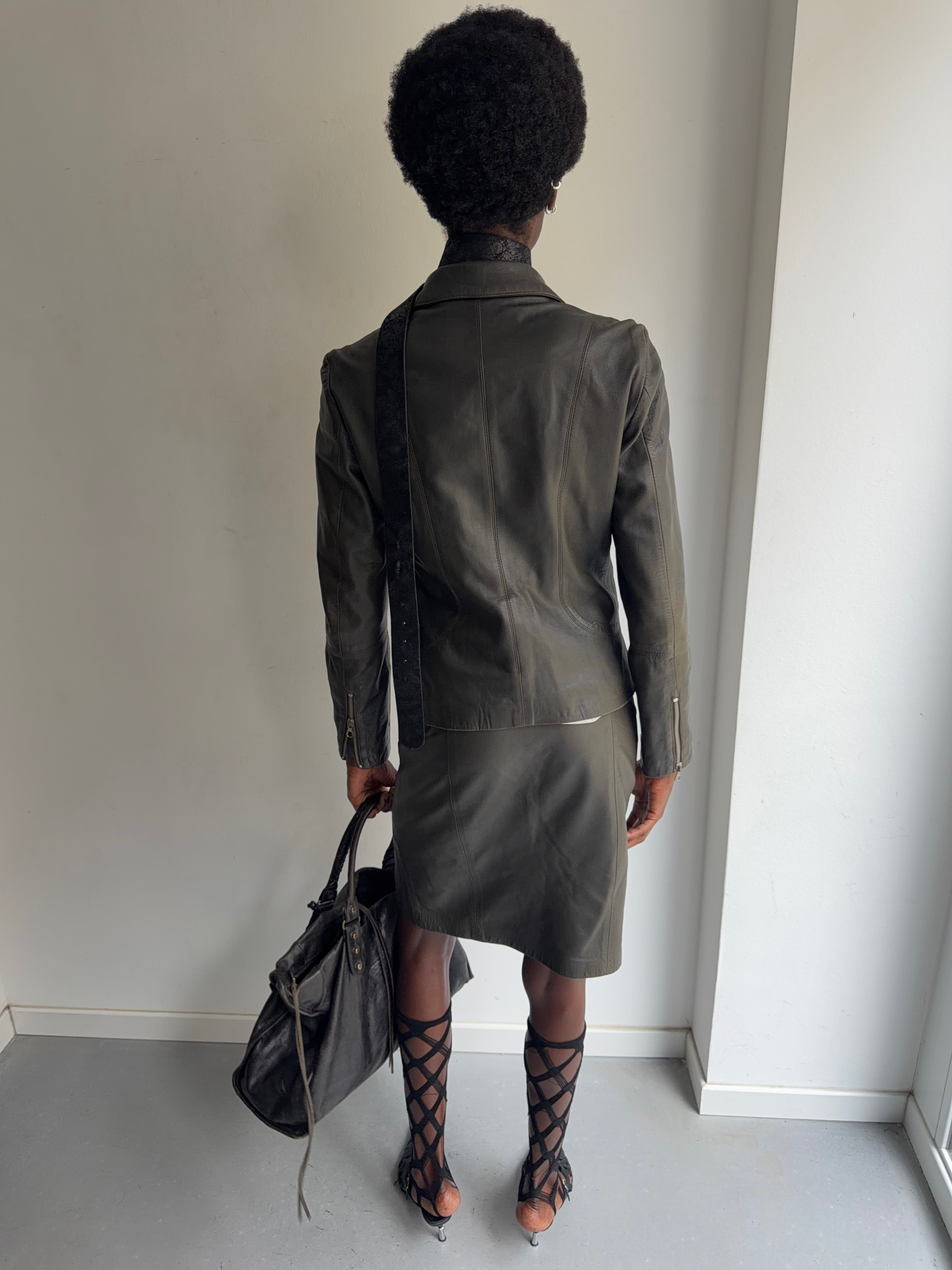real leather set(jacket and skirt)