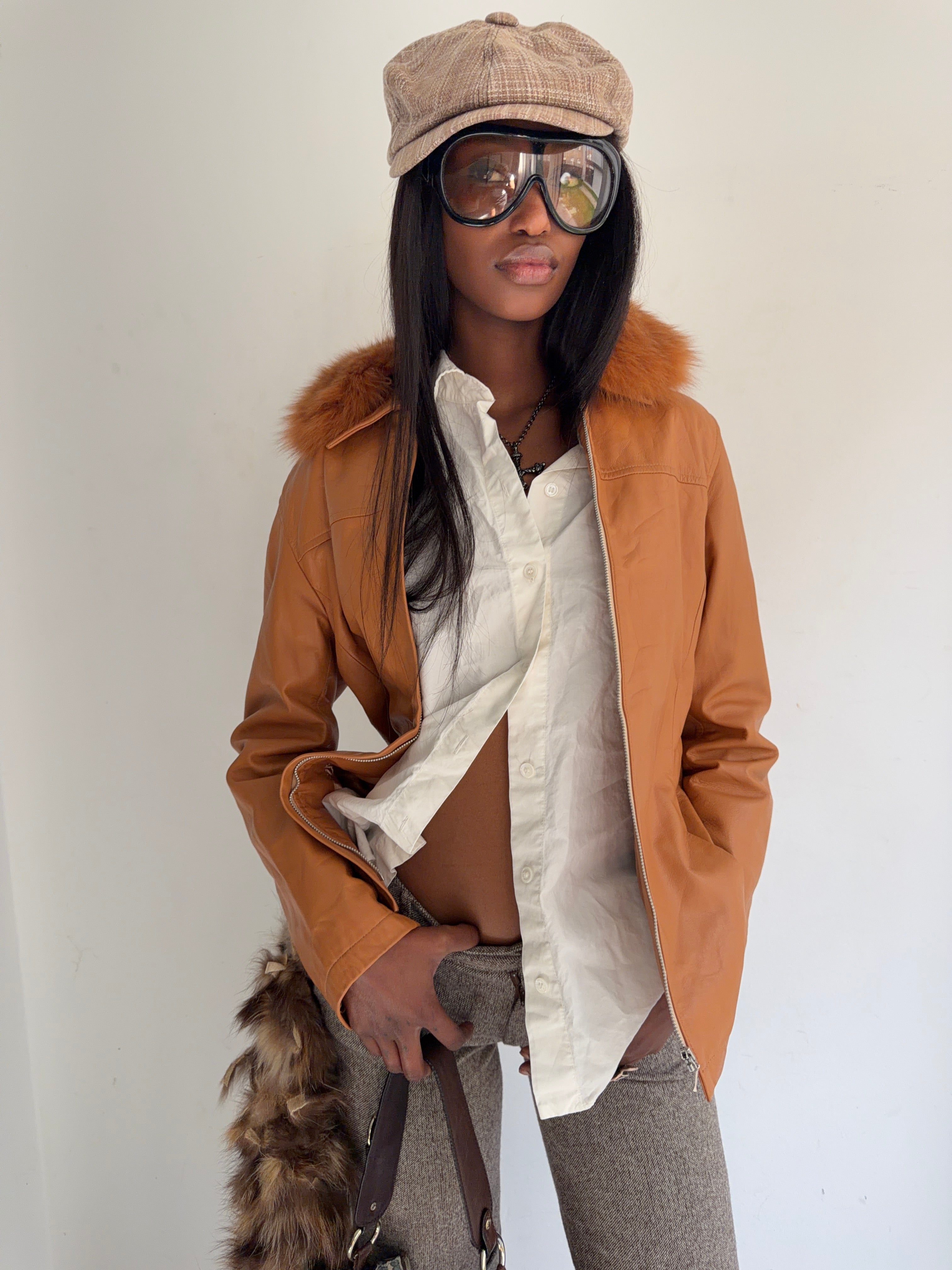 real leather jacket with real fur collar