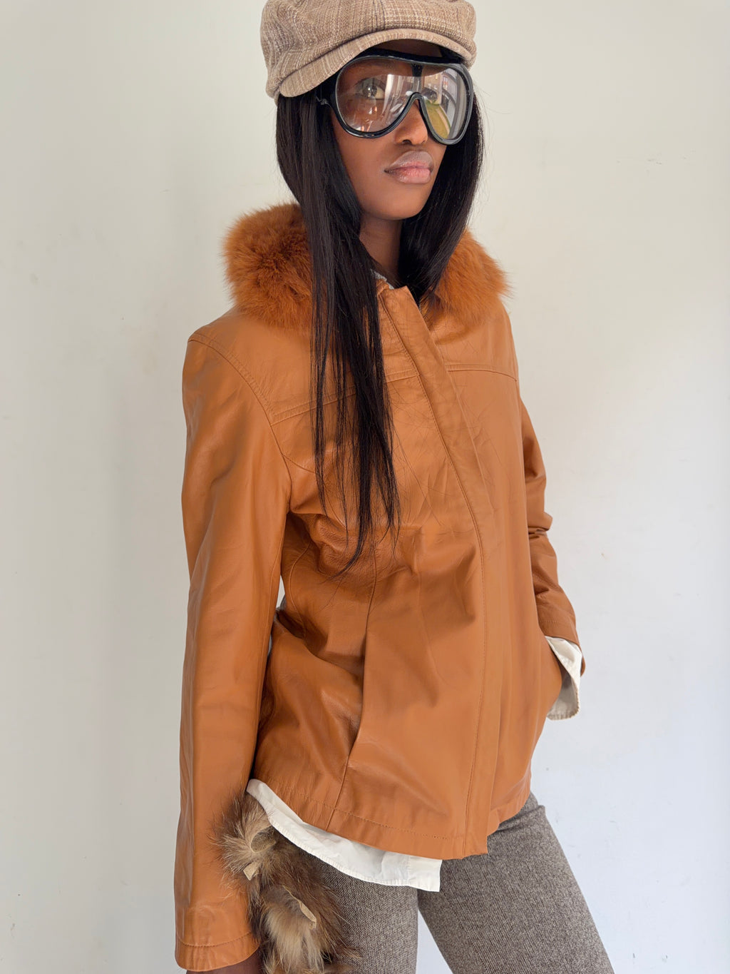 real leather jacket with real fur collar
