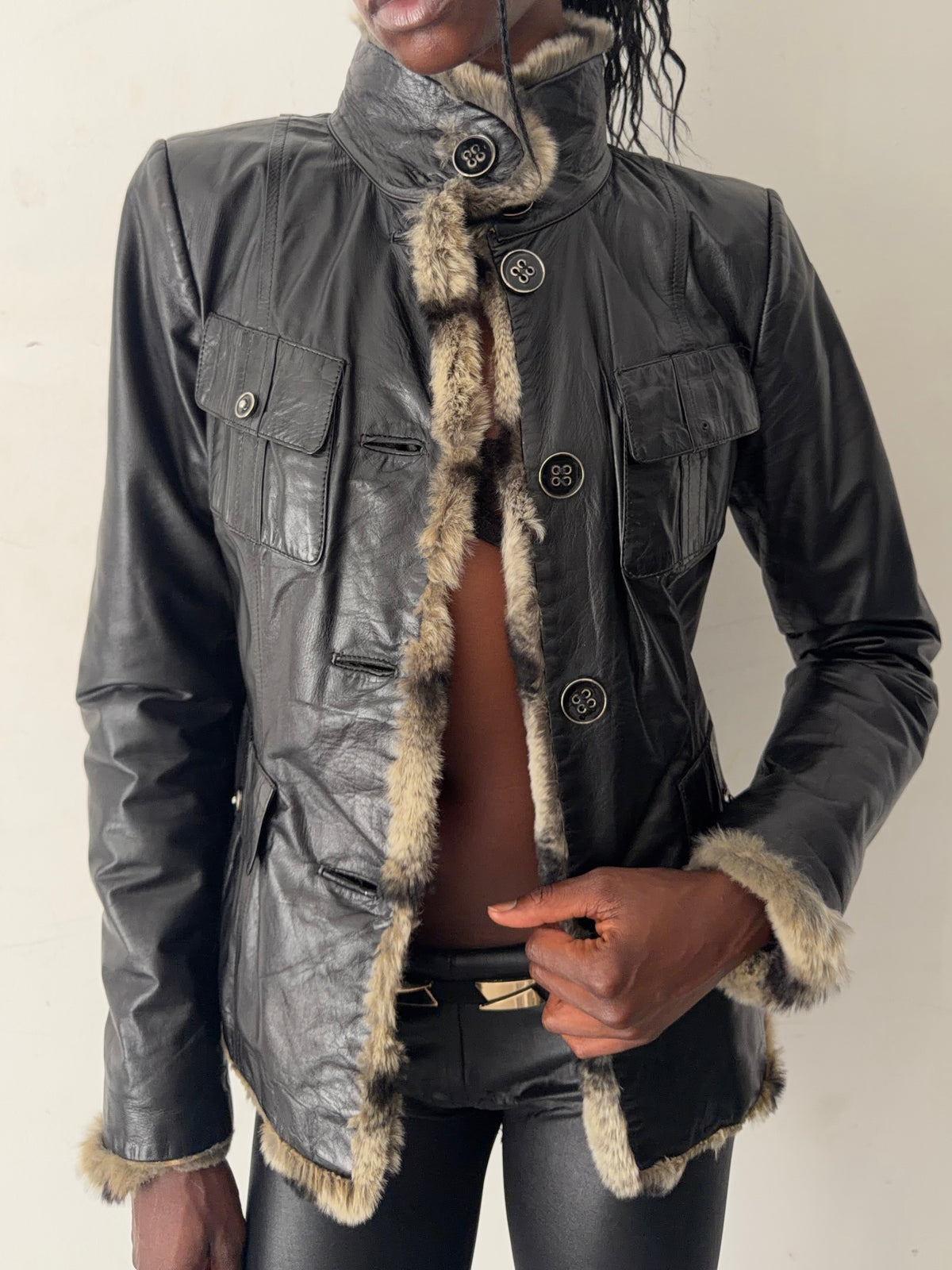 real leather jacket with real fur lining (s)