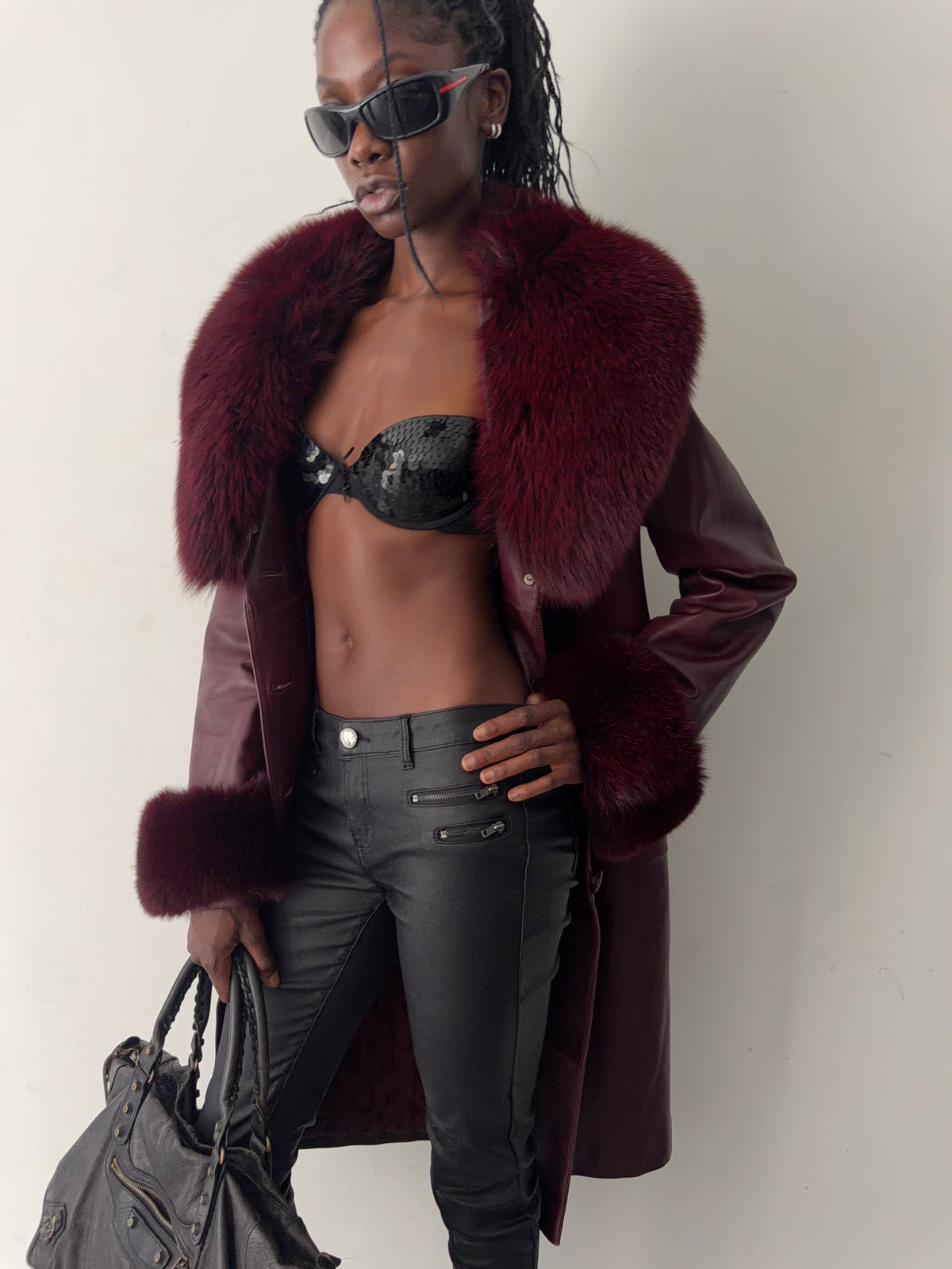 real leather coat with real fur collars (XL)
