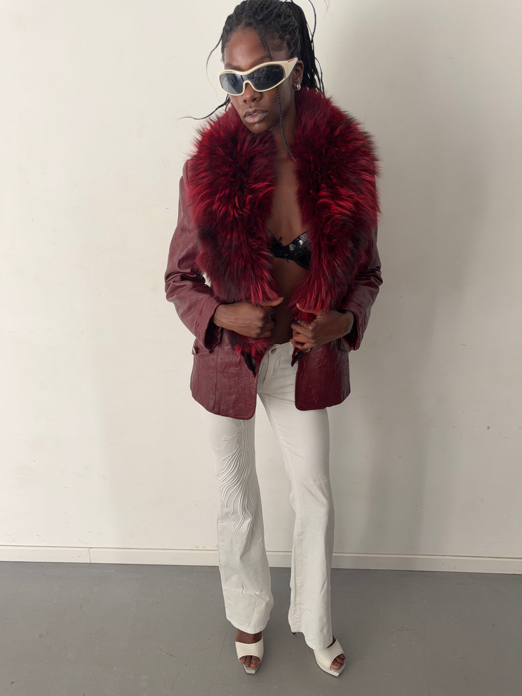 real leahter jacket with real fur collars and lining (M)