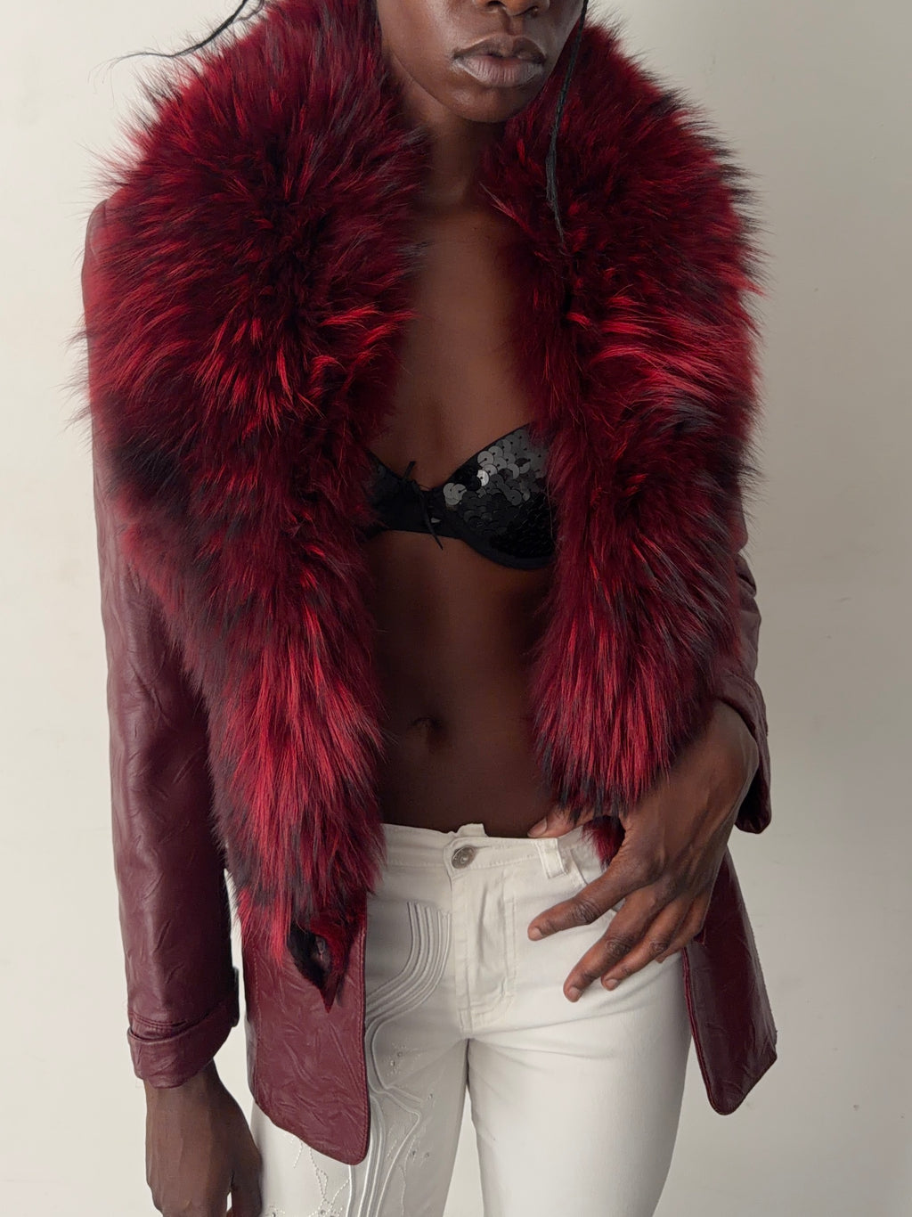 real leahter jacket with real fur collars and lining (M)