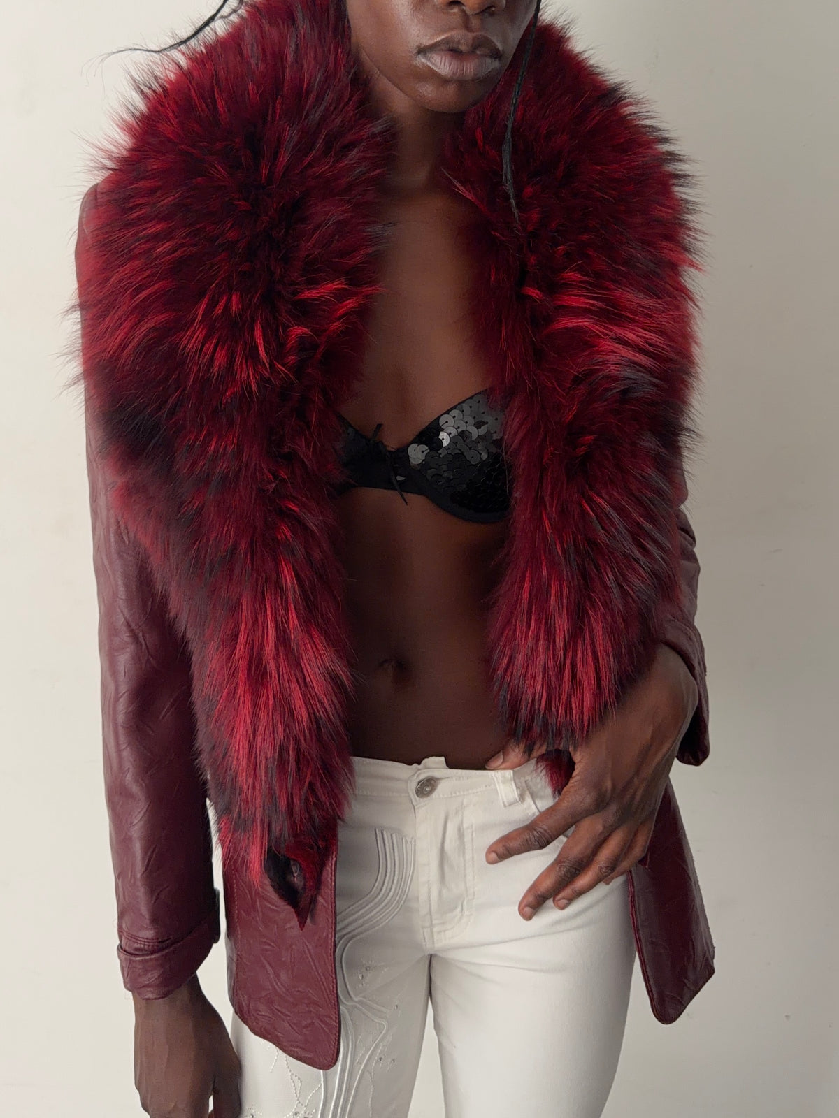 real leahter jacket with real fur collars and lining (M)