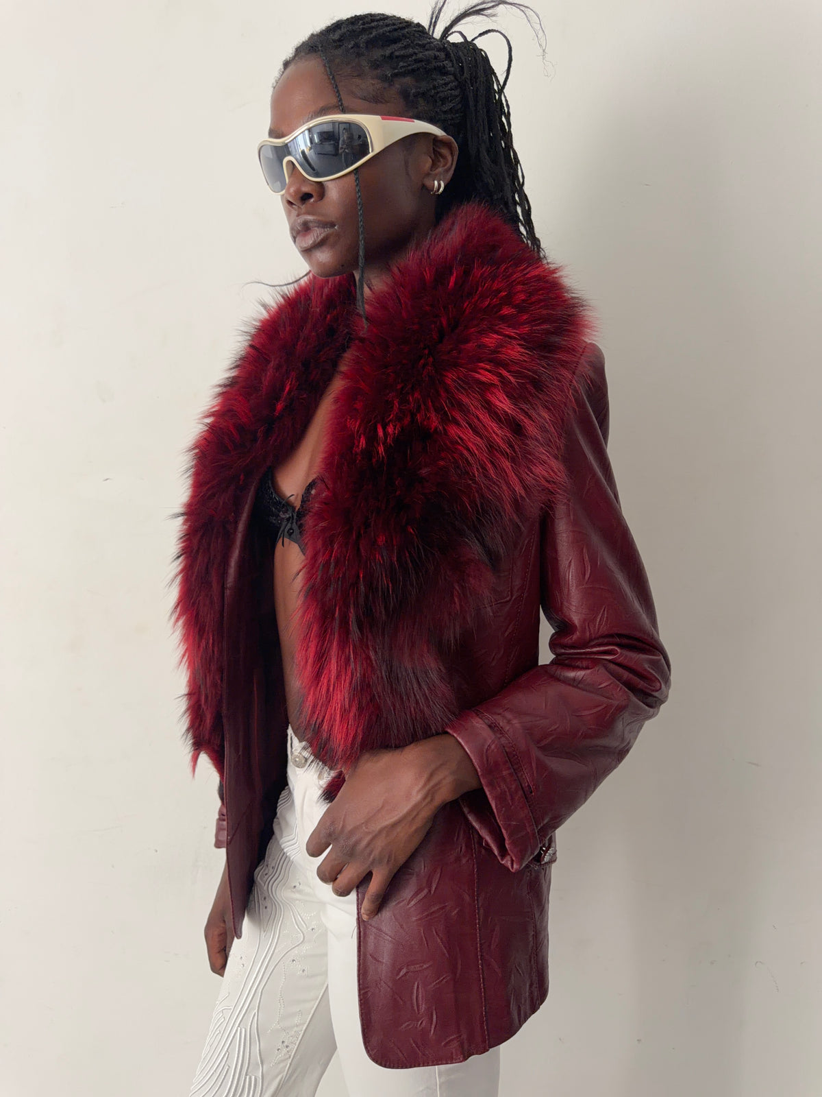 real leahter jacket with real fur collars and lining (M)