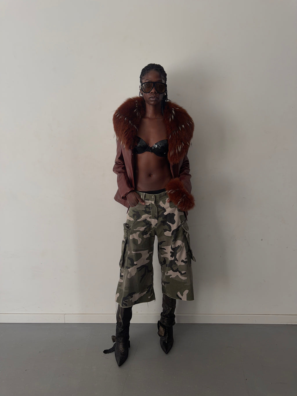 real leather jacket with real fur and fur lining (L)