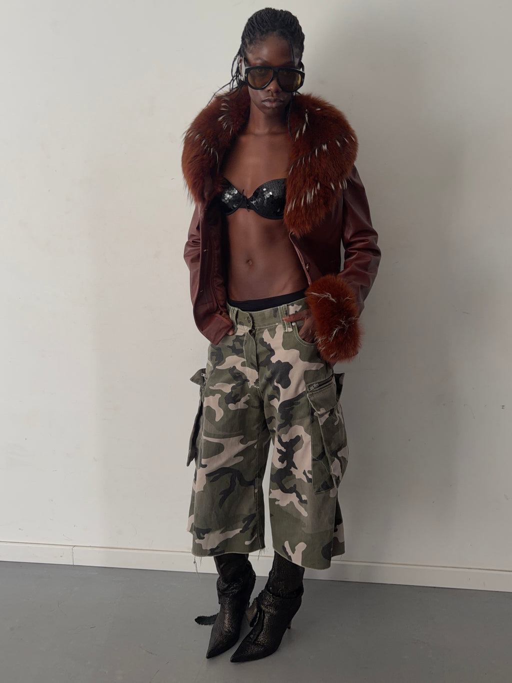 real leather jacket with real fur and fur lining (L)