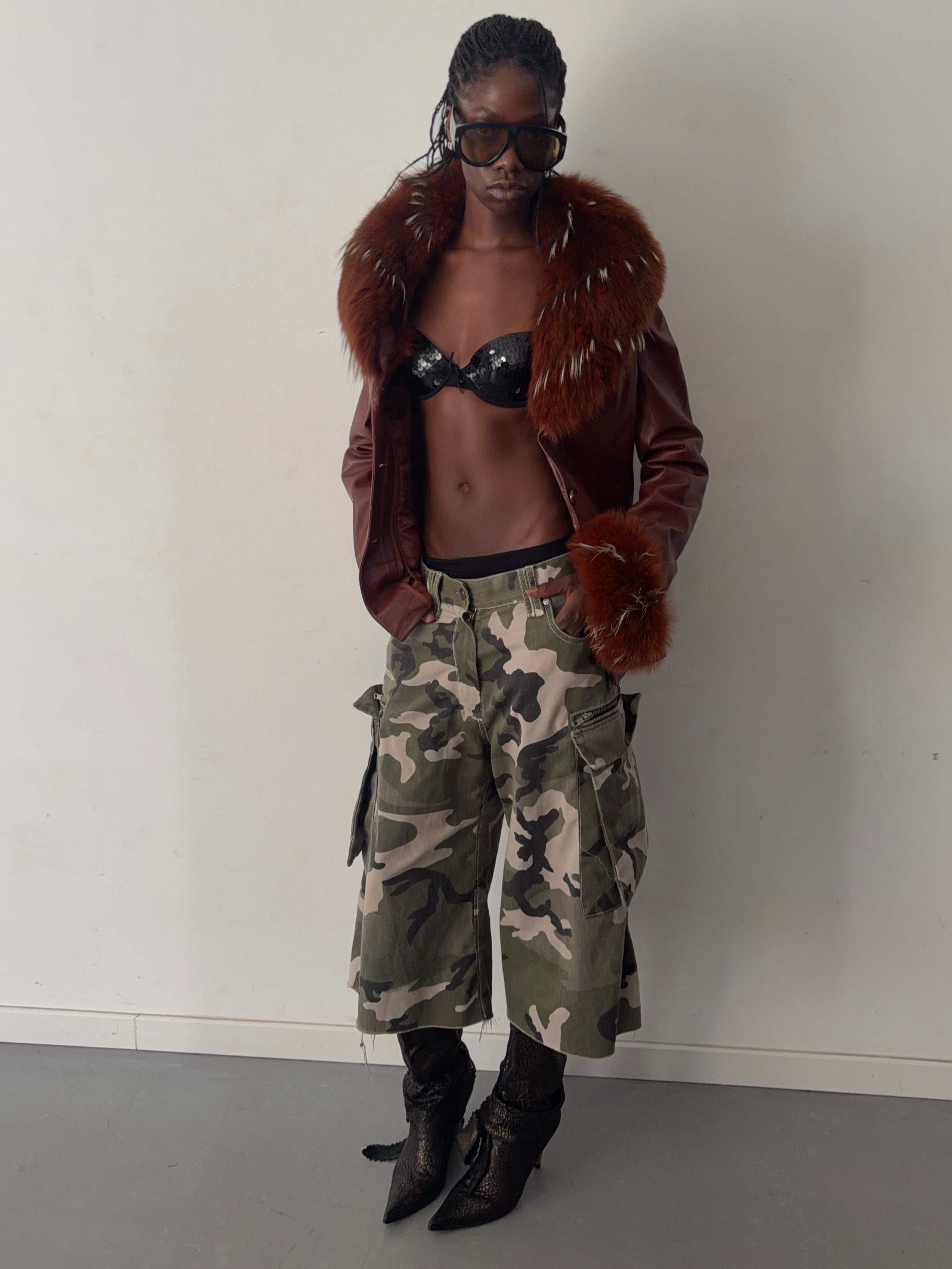 real leather jacket with real fur and fur lining (L)