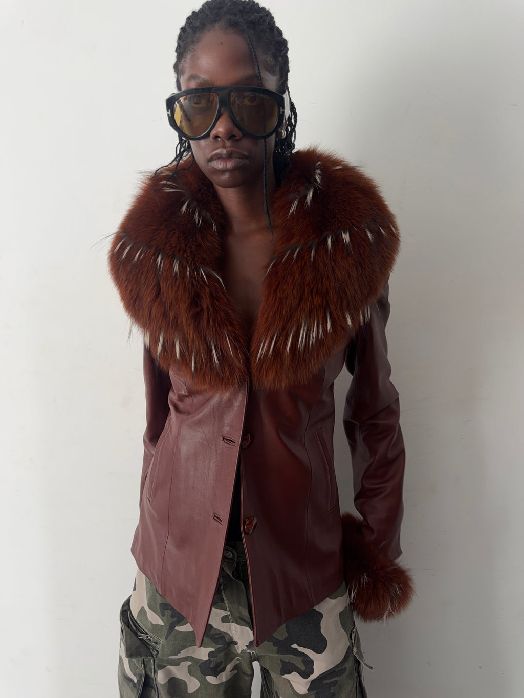 real leather jacket with real fur and fur lining (L)