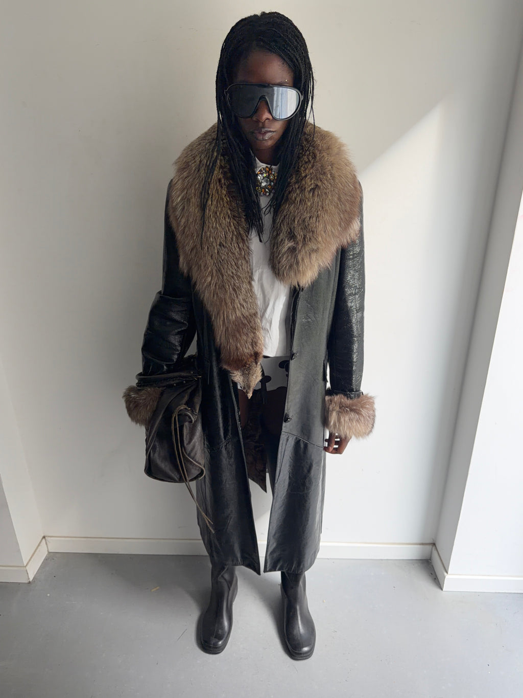 real leather and fur coat with warm lining