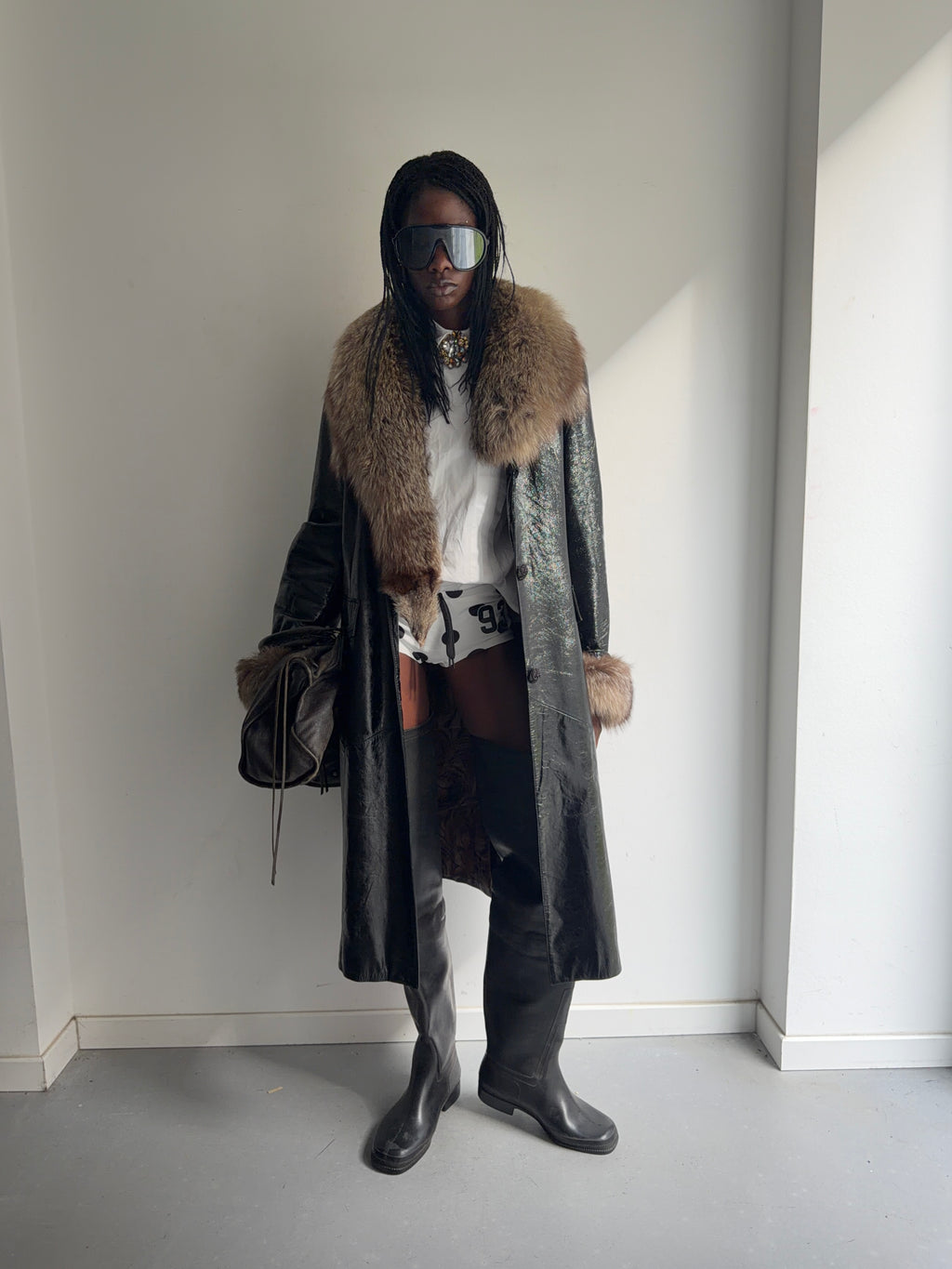 real leather and fur coat with warm lining