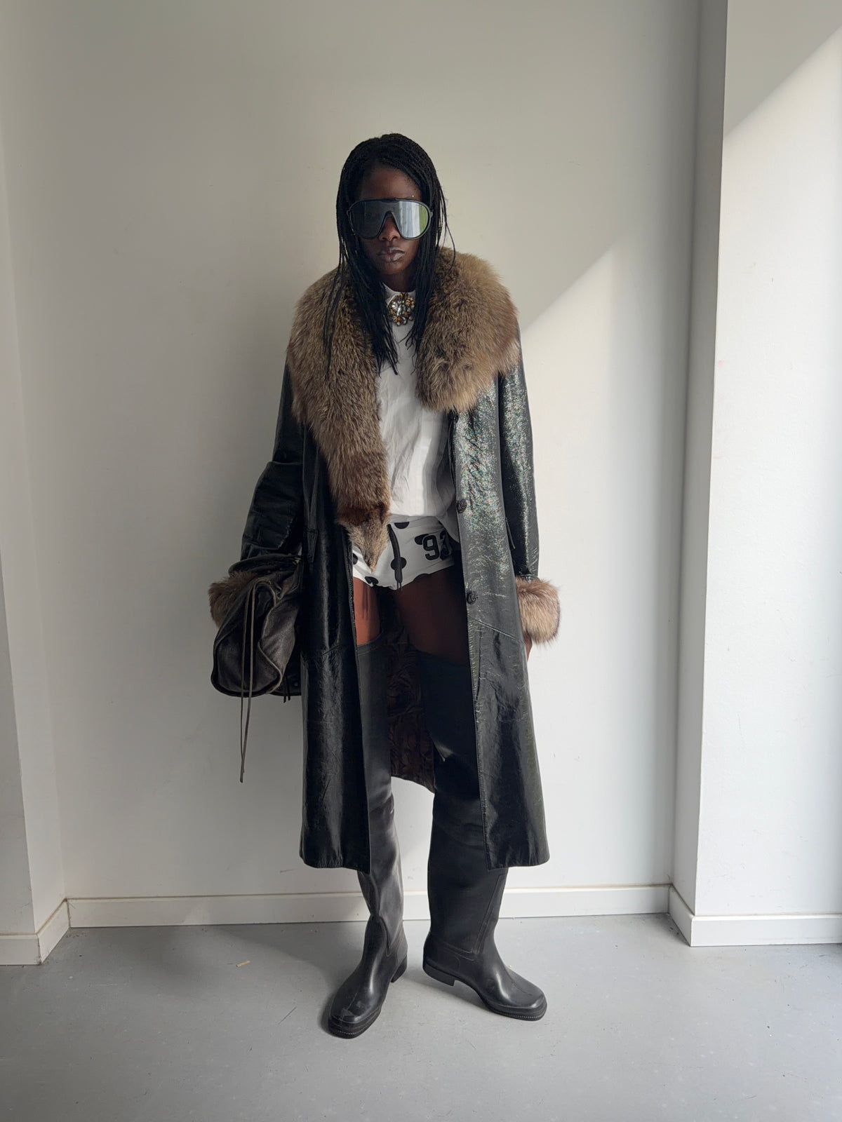 real leather and fur coat with warm lining