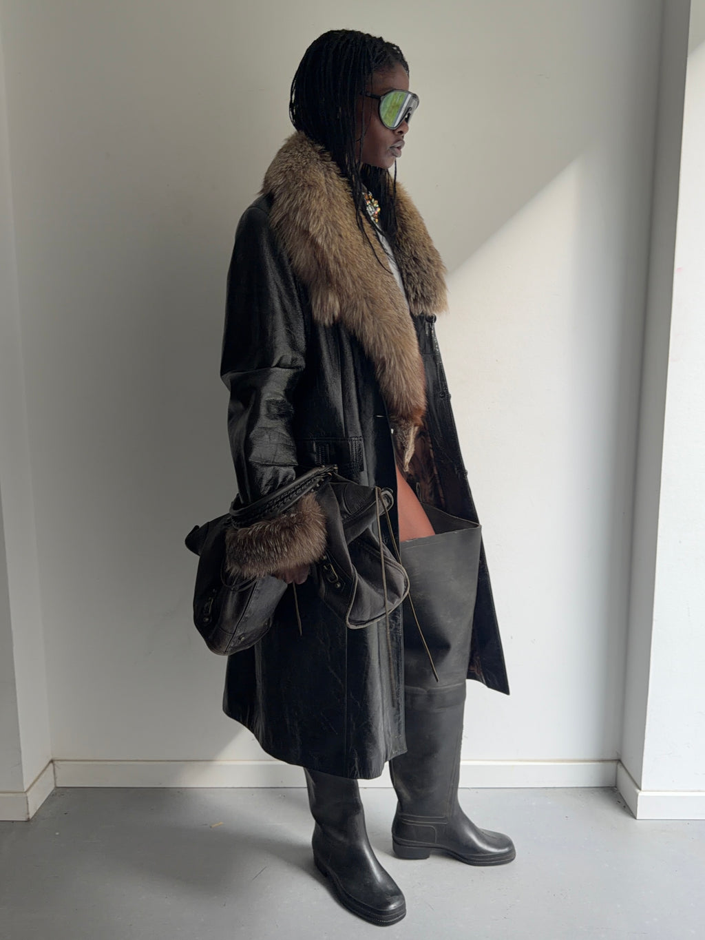 real leather and fur coat with warm lining
