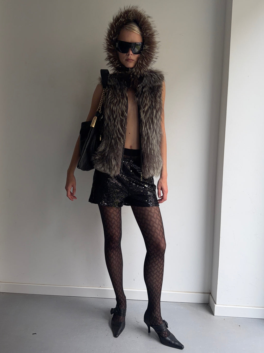 set( real fur vest+shorts)