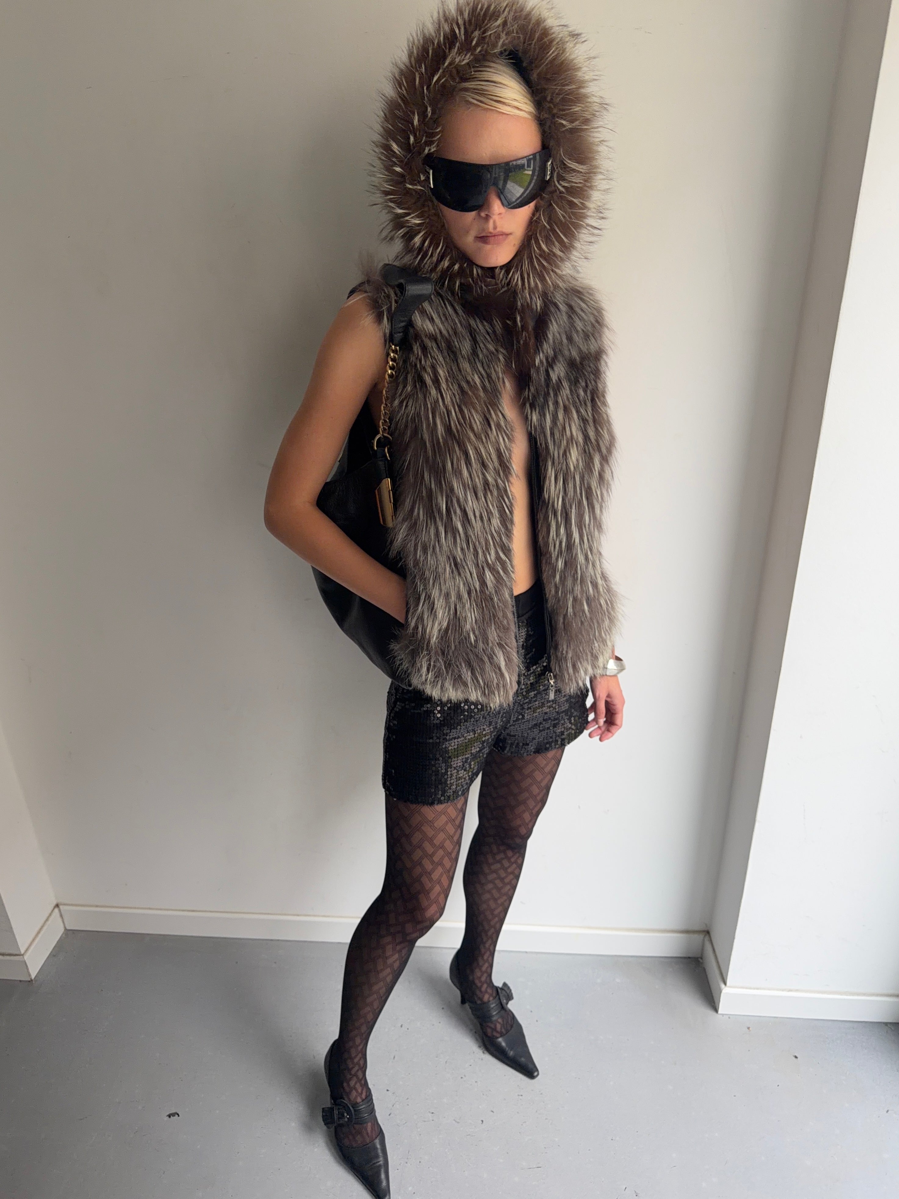 set( real fur vest+shorts)