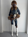 Denim real fur set