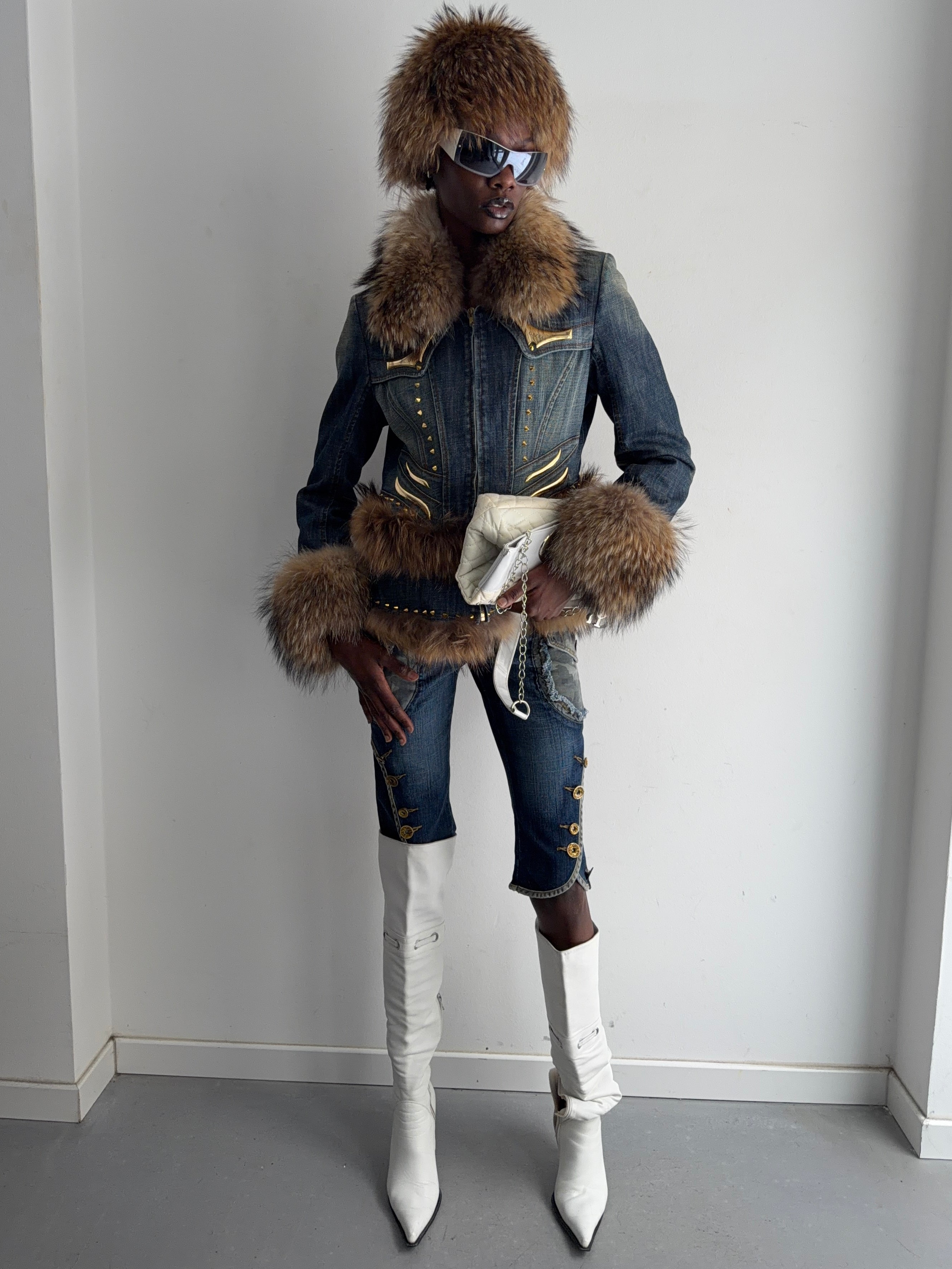Denim real fur set