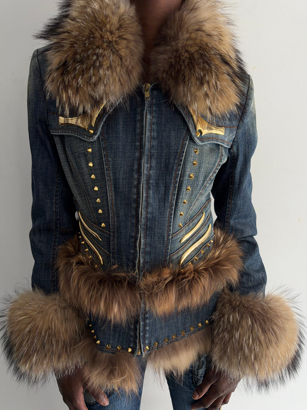 Denim real fur set