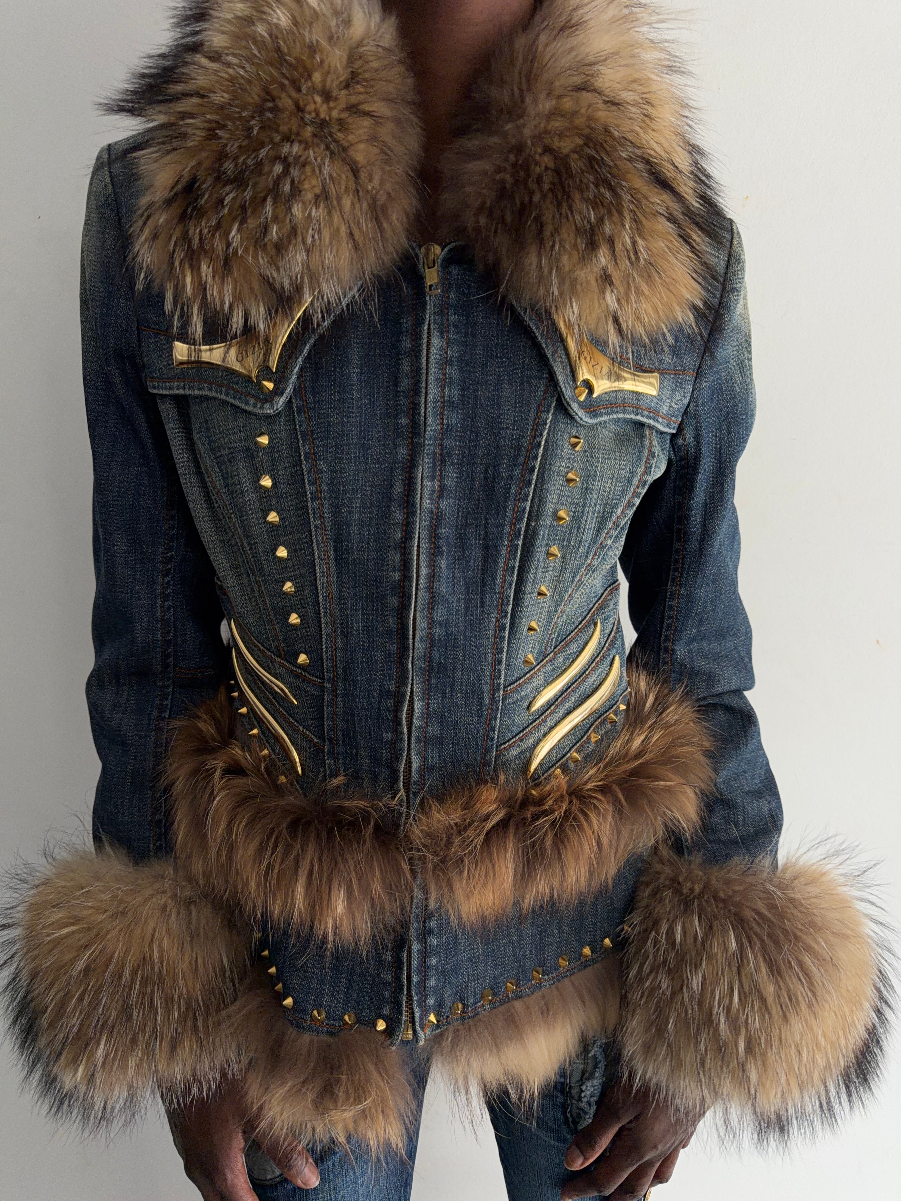 Denim real fur set