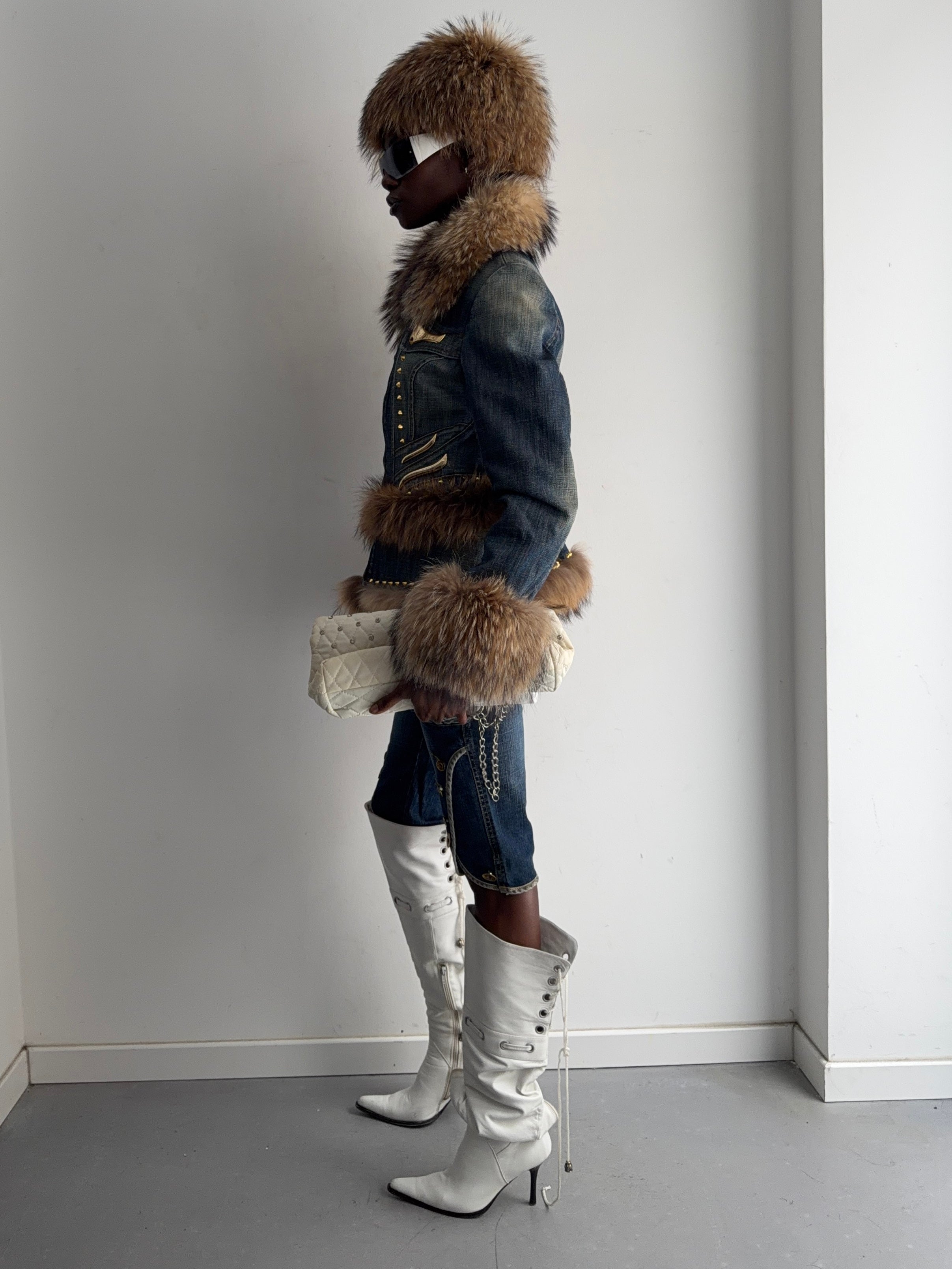 Denim real fur set