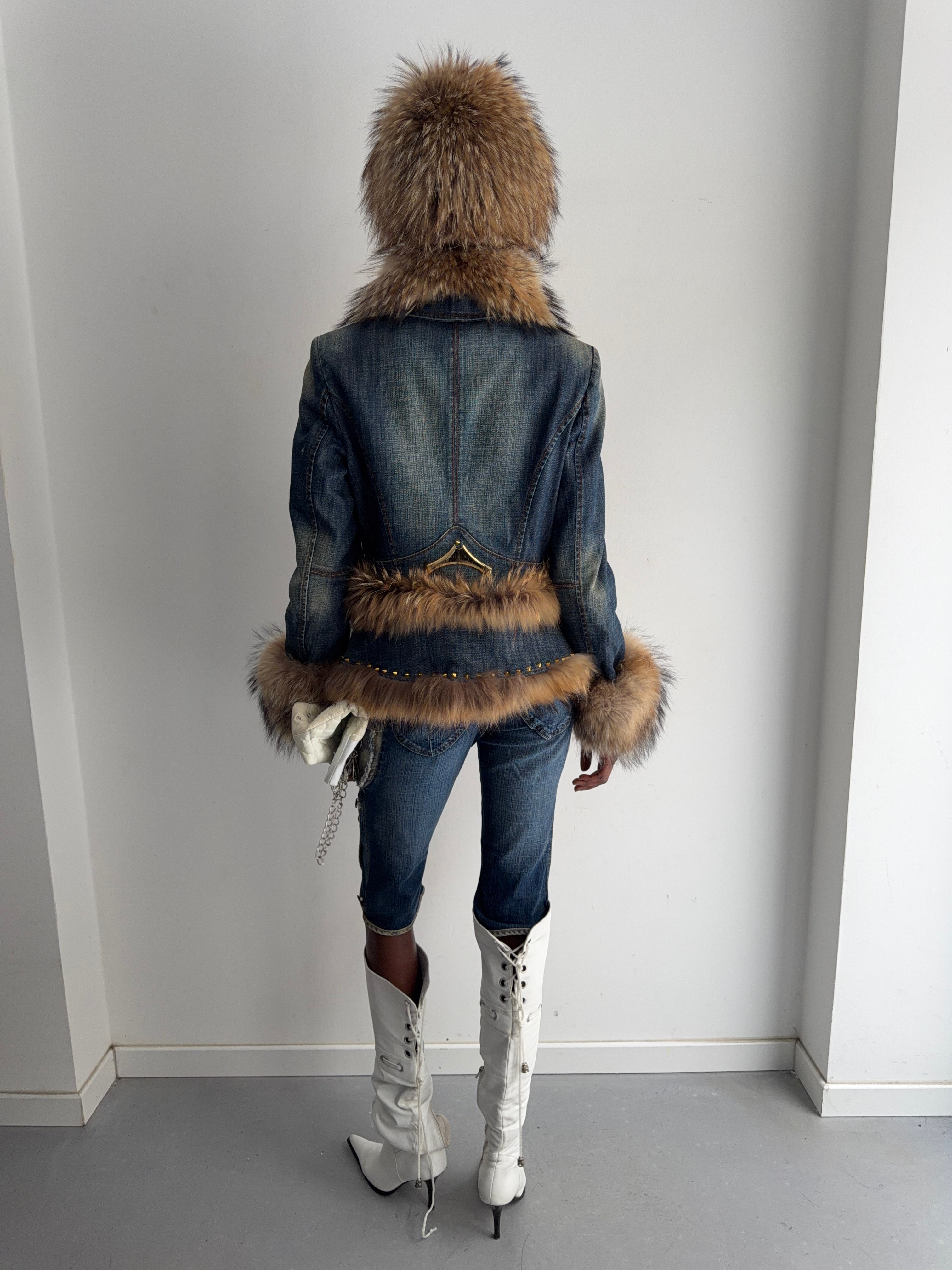 Denim real fur set