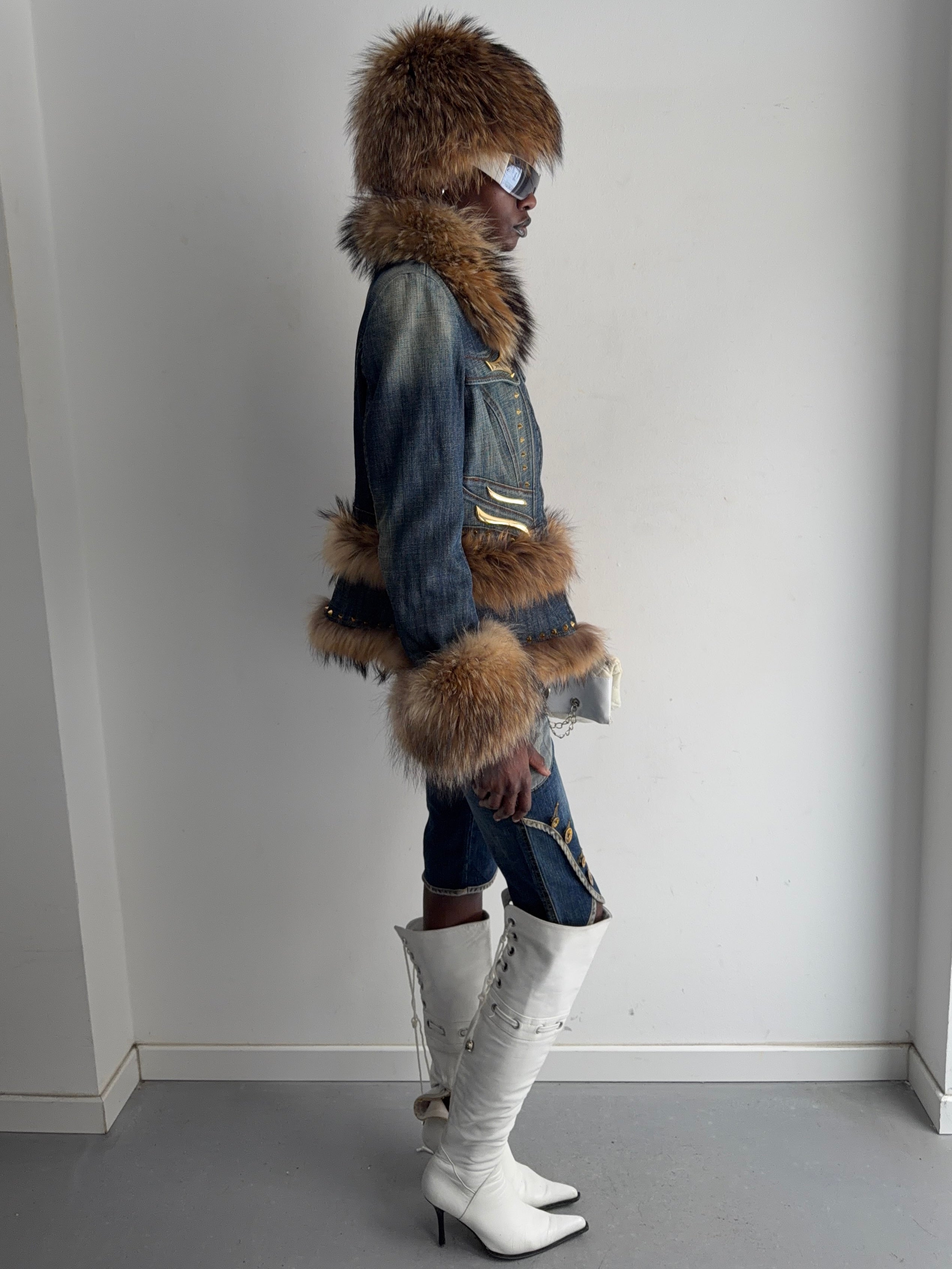 Denim real fur set