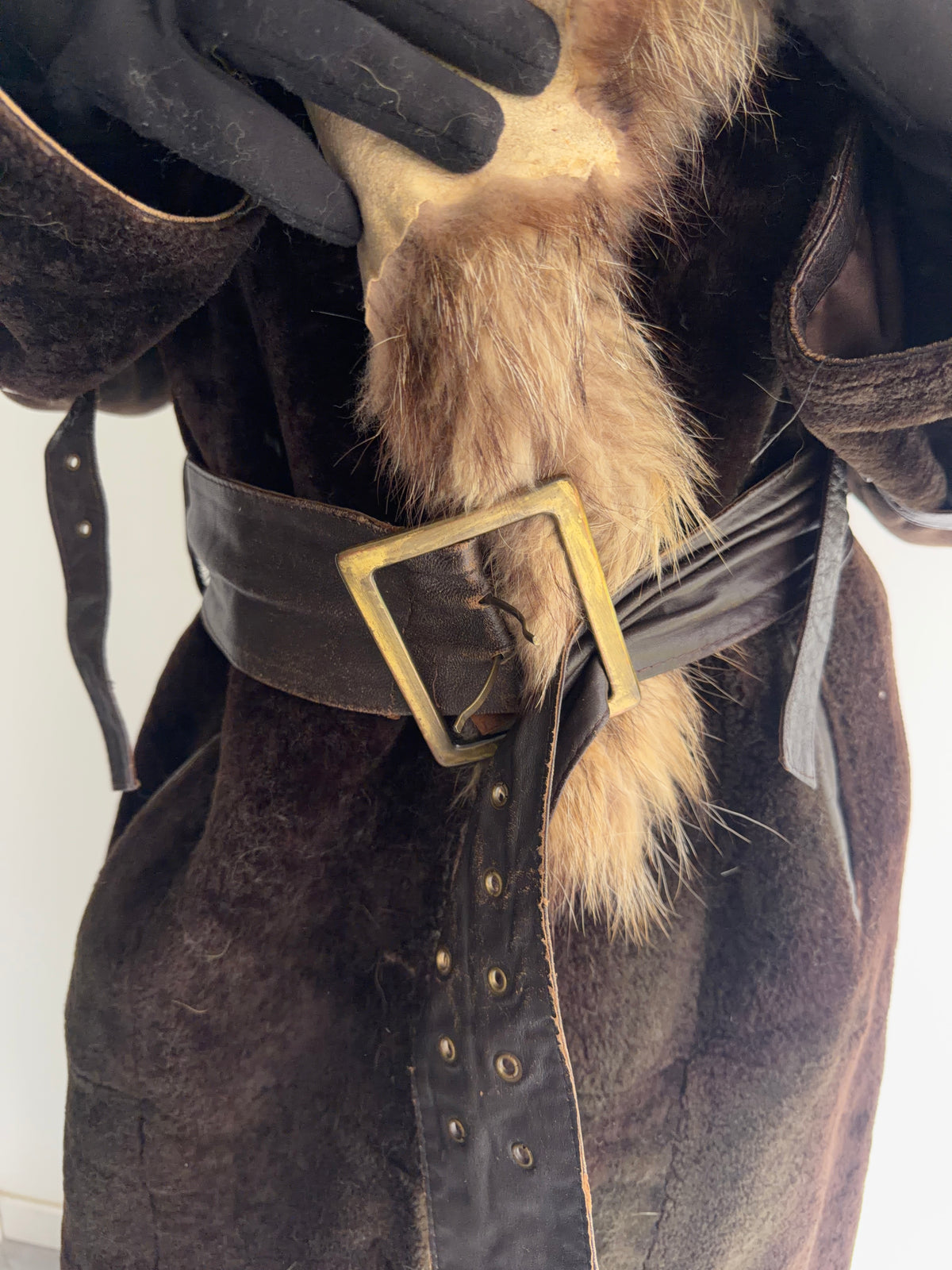 real fur coat with belt
