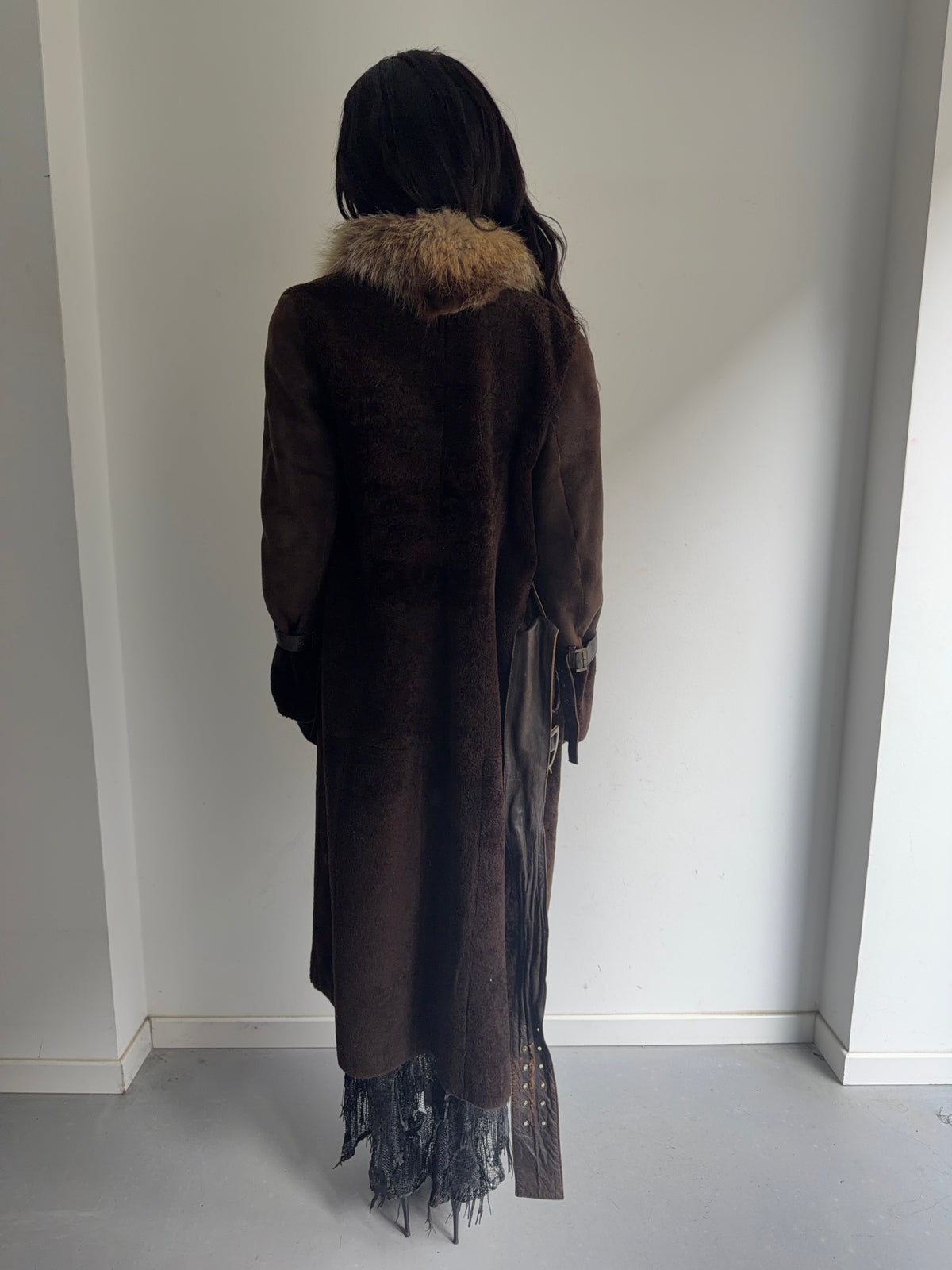 real fur coat with belt